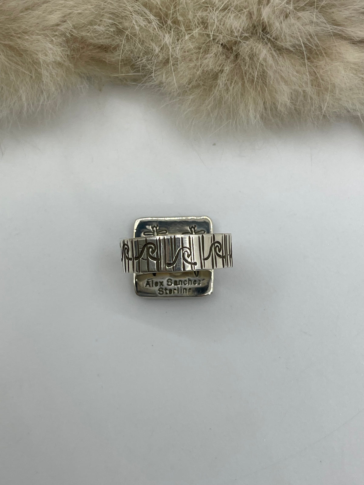 Adjustable 6.0-10.0 Mini Hand Petroglyph Ring by Alex Sanchez, Navajo