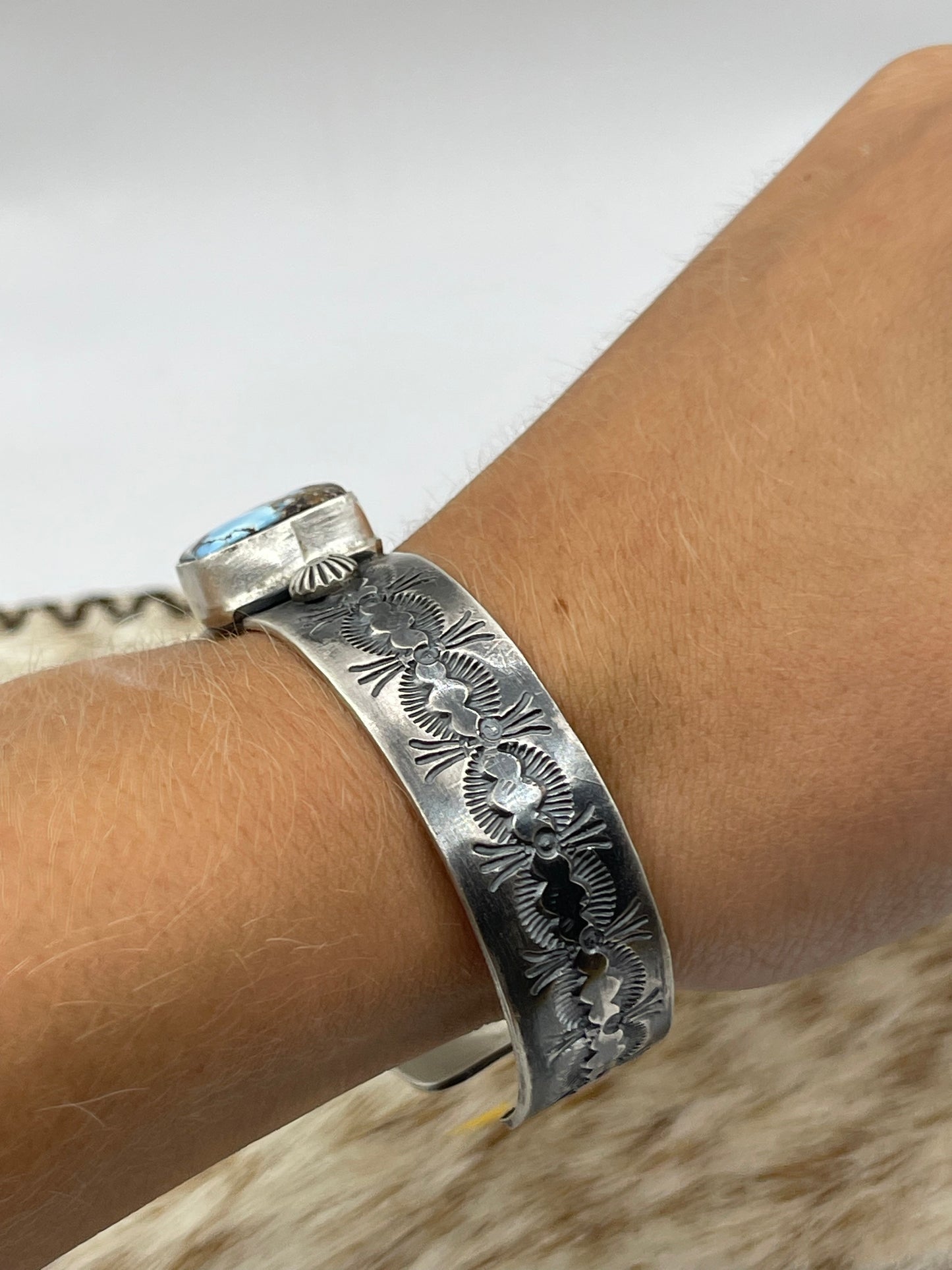6”-8” Golden Hills Turquoise Stamped Cuff by Jeff Largo, Navajo