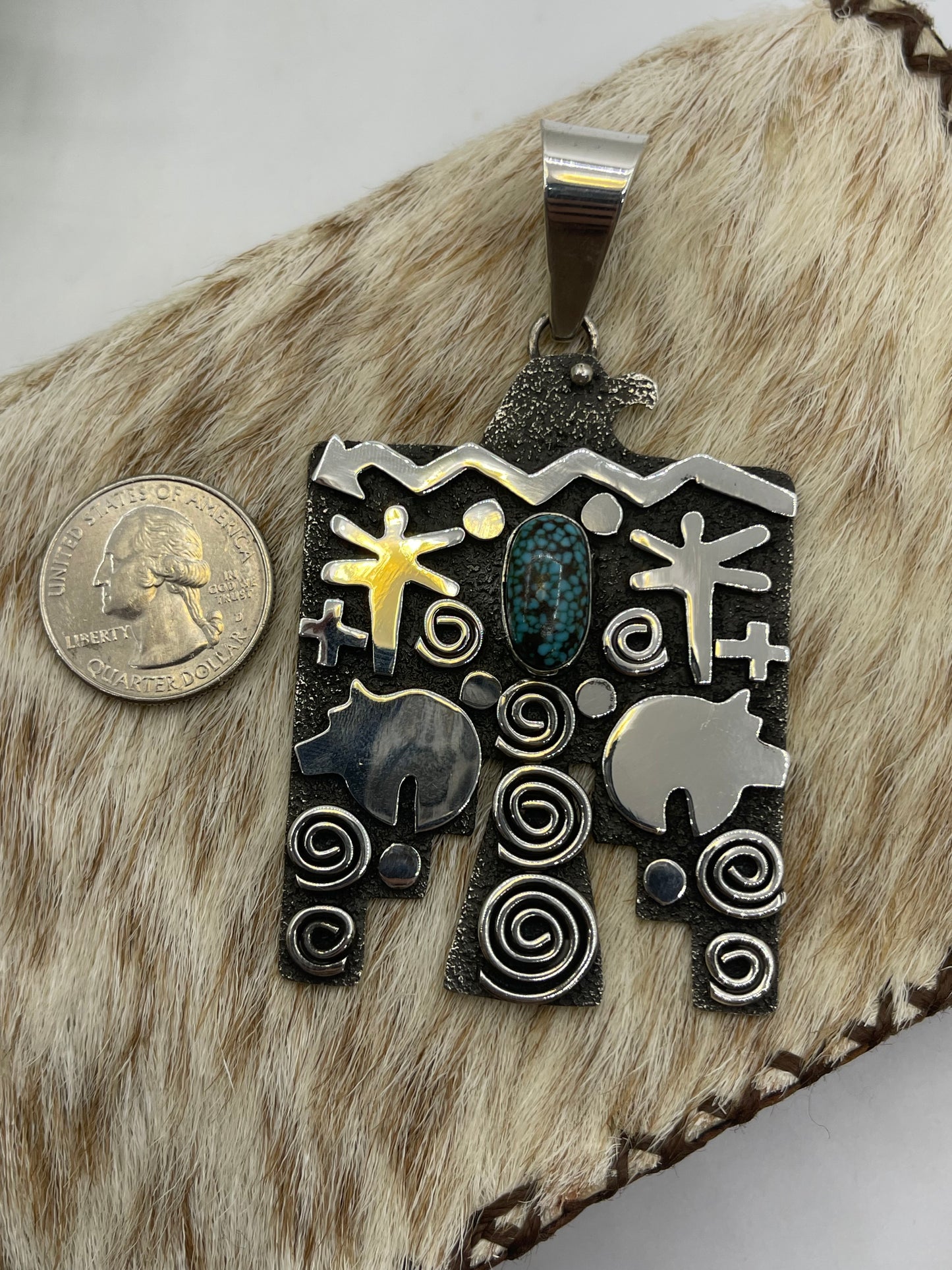Thunderbird Pendant with Kingman Web Turquoise by Alex Sanchez, Navajo