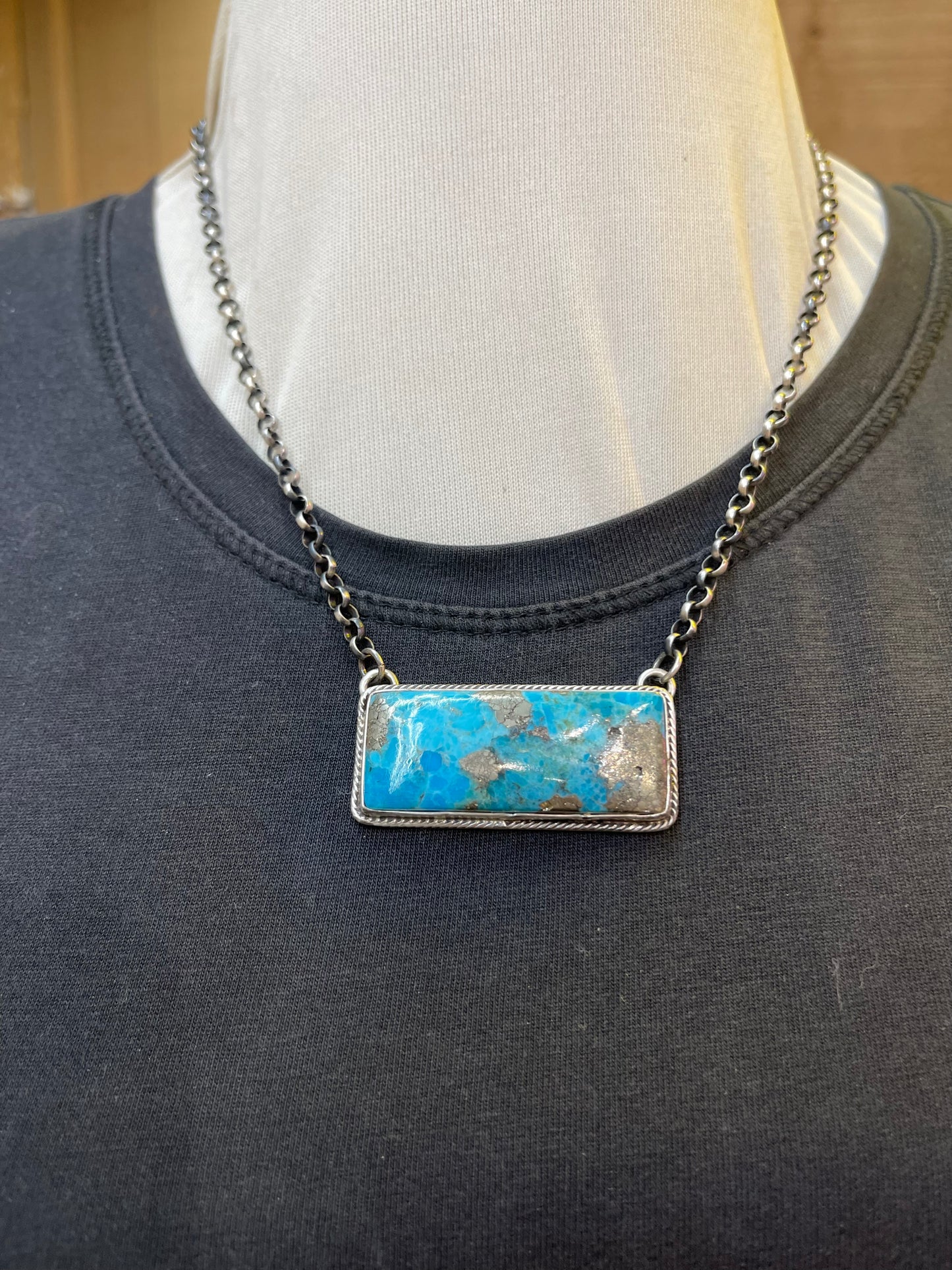 Kingman Turquoise Bar Necklace By P.Yazzie