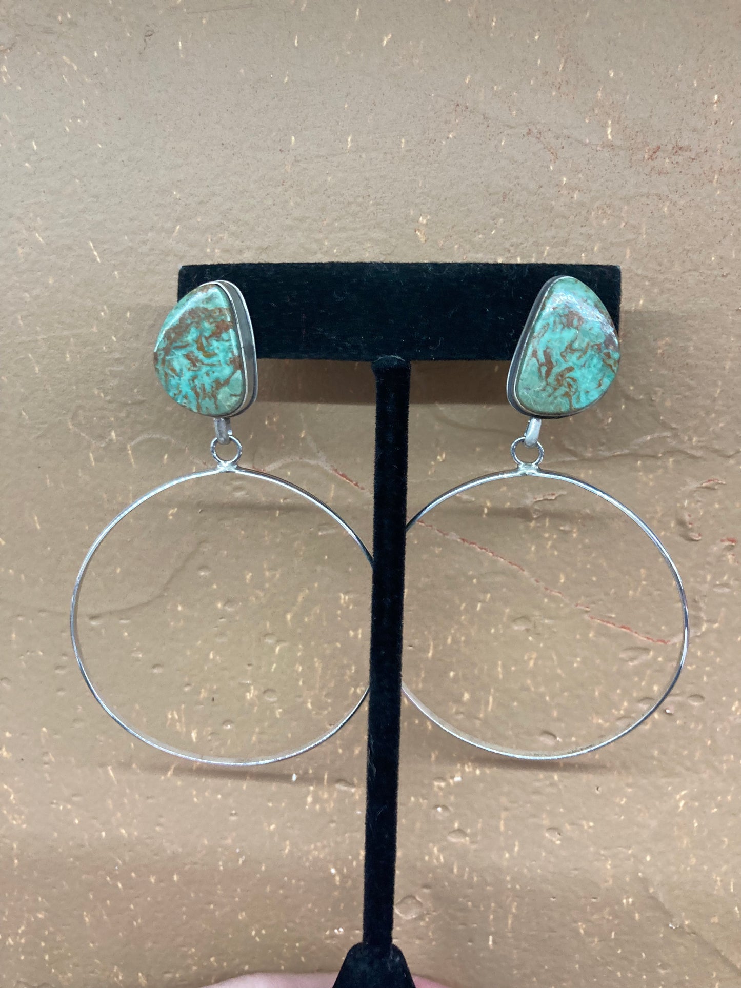 Kingman Turquoise Hoop Earrings by Christina Jackson, Navajo