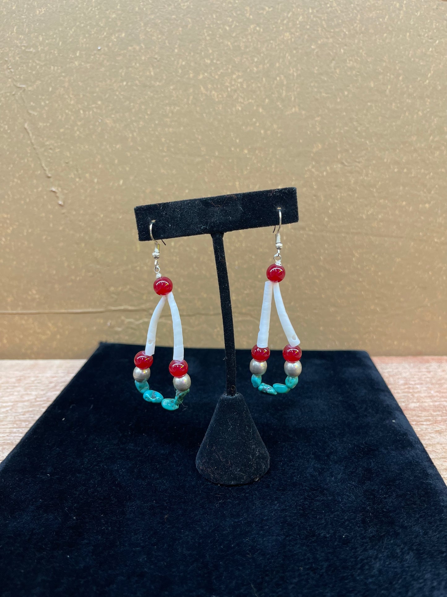 Mother Of Pearl With Copper And Turquoise Dangle Earrings By Ren McCulley