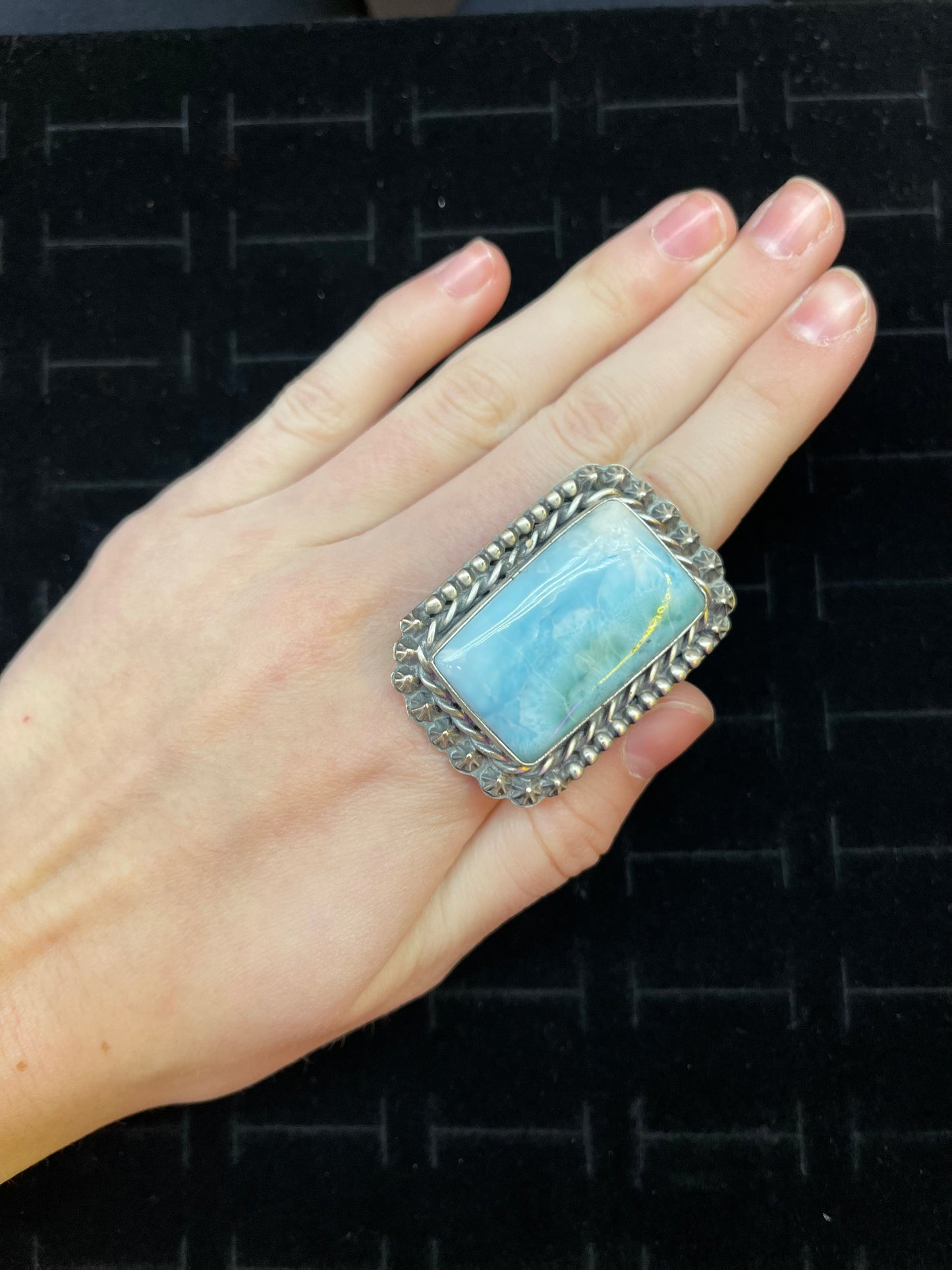 Turquoise Heavy Silver Ring By J.Piaso, Jr. size 9.0