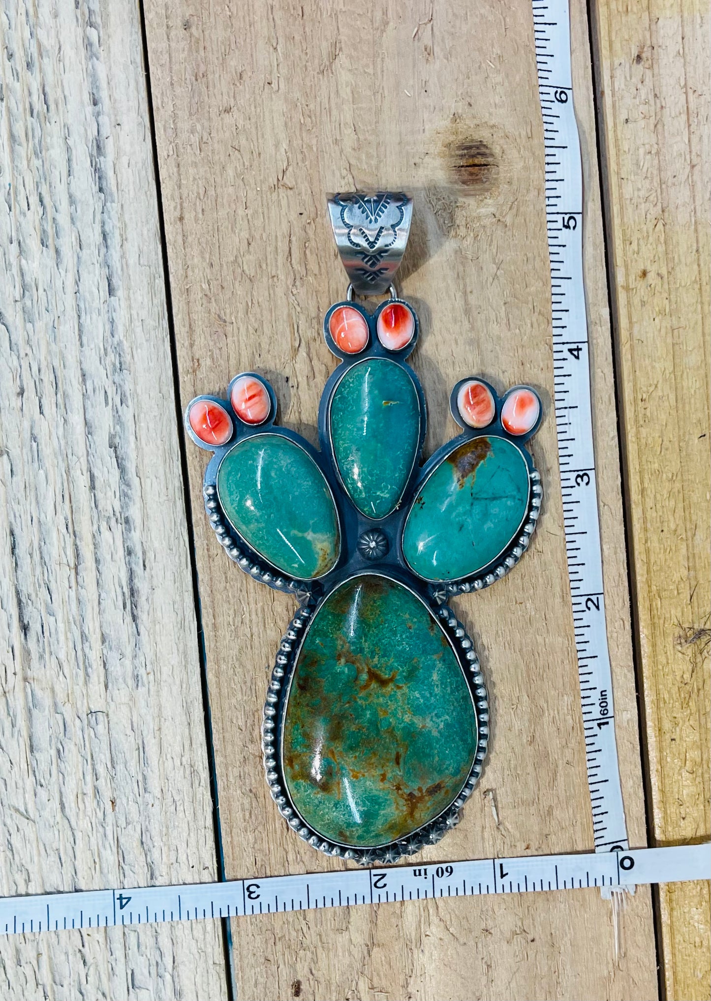 Royston Turquoise & Spiny Oyster Cactus Pendant by Gilbert Platero