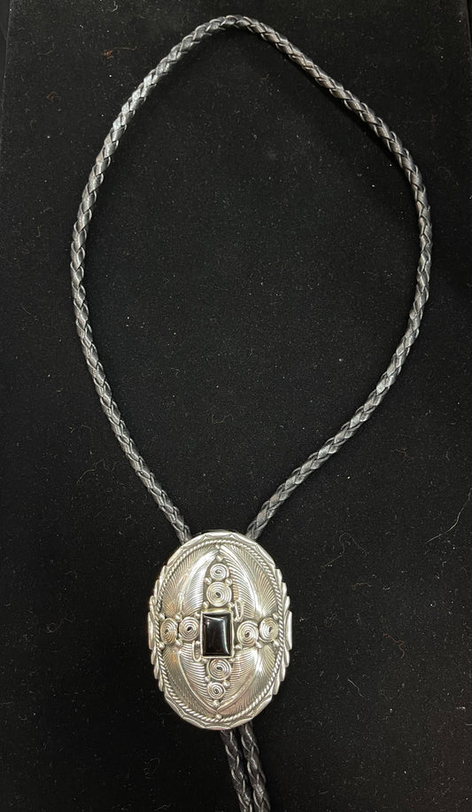 Black Onyx Bolo Tie by Darrell Morgan, Navajo