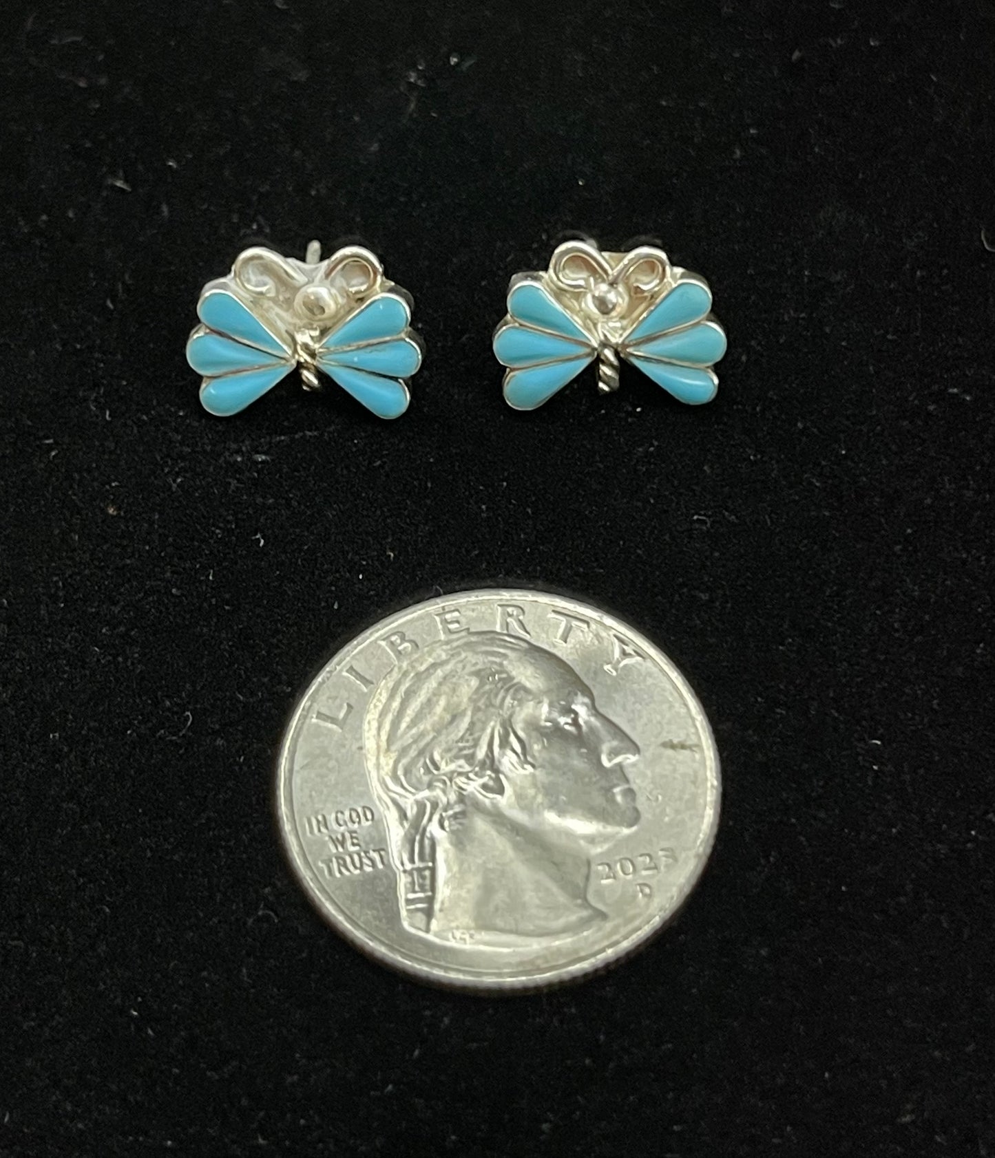 Butterfly Turquoise Inlay Post Earrings by Ken Yatsatie, Zuni