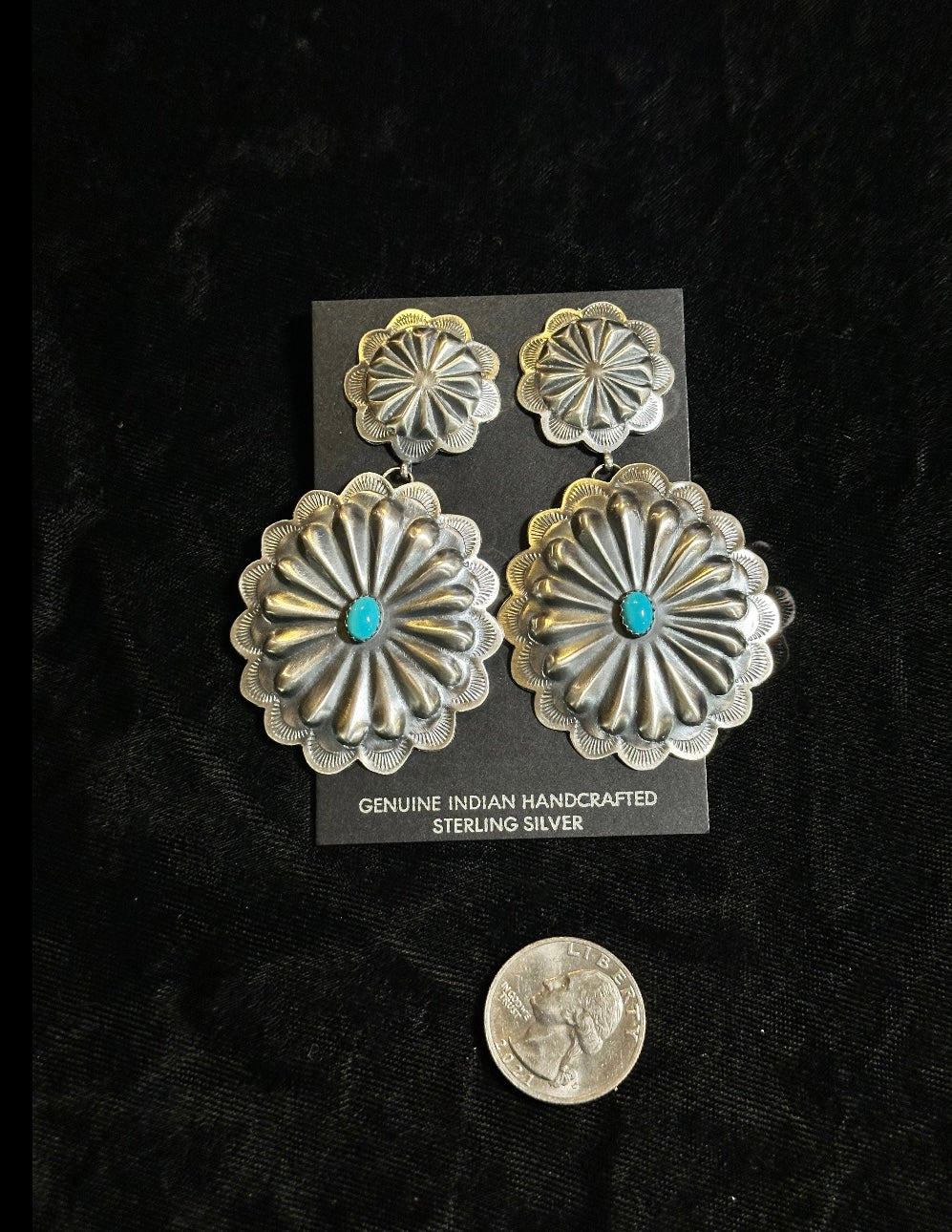 Double Concho Earring with Turquoise by Rita Daye, Navajo