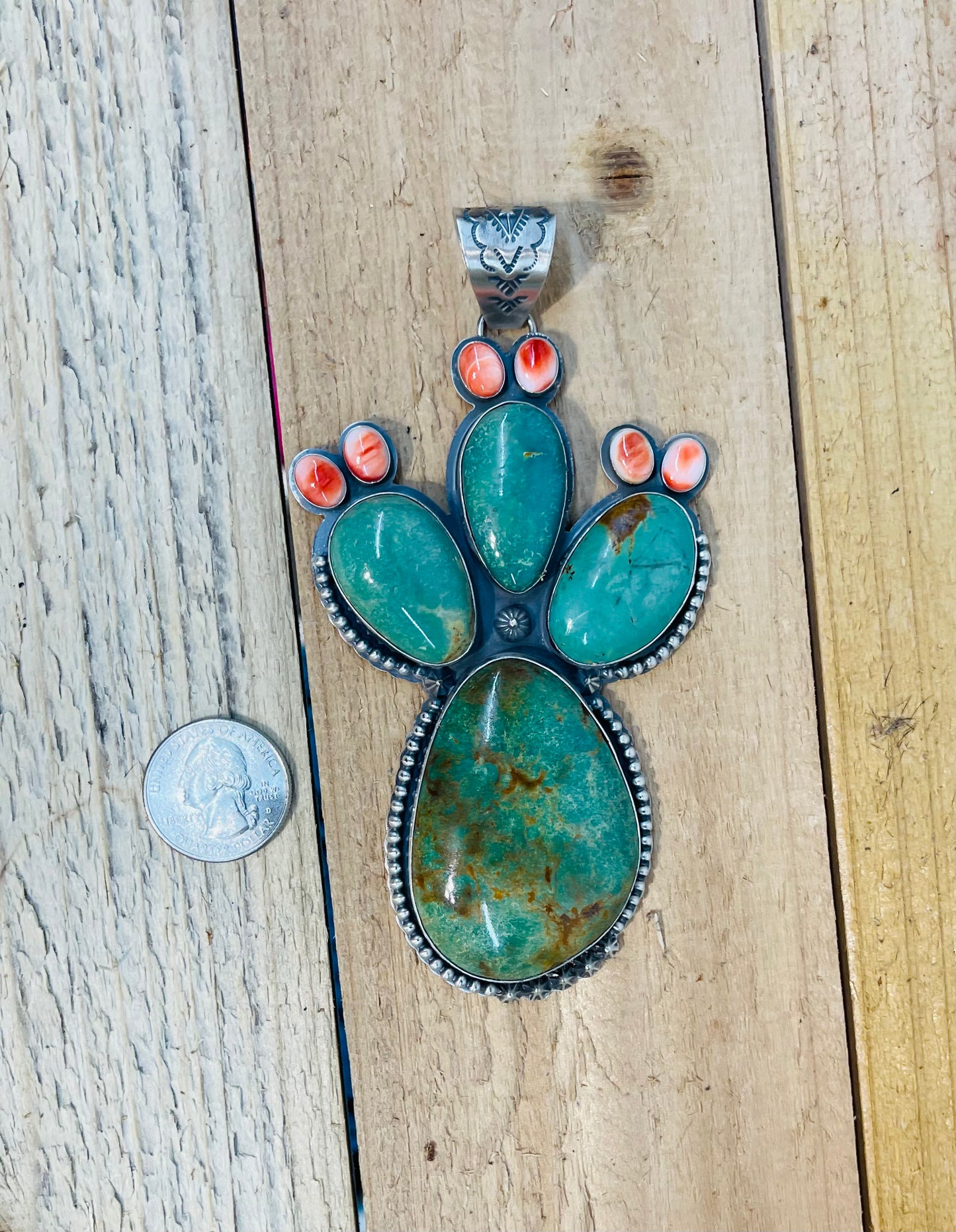 Royston Turquoise & Spiny Oyster Cactus Pendant by Gilbert Platero