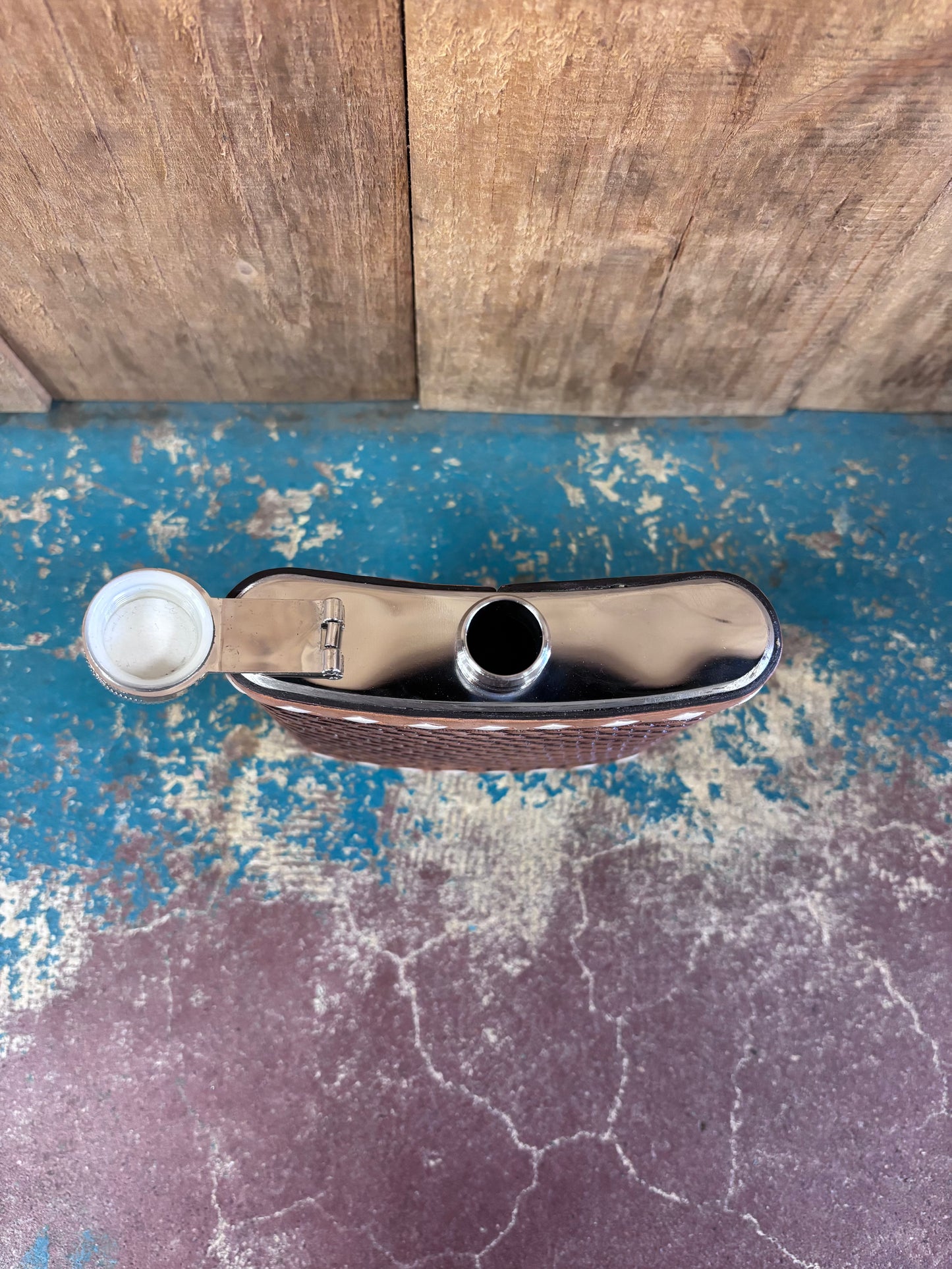 Medium Buck Stitched Basketweave Tooled Flask