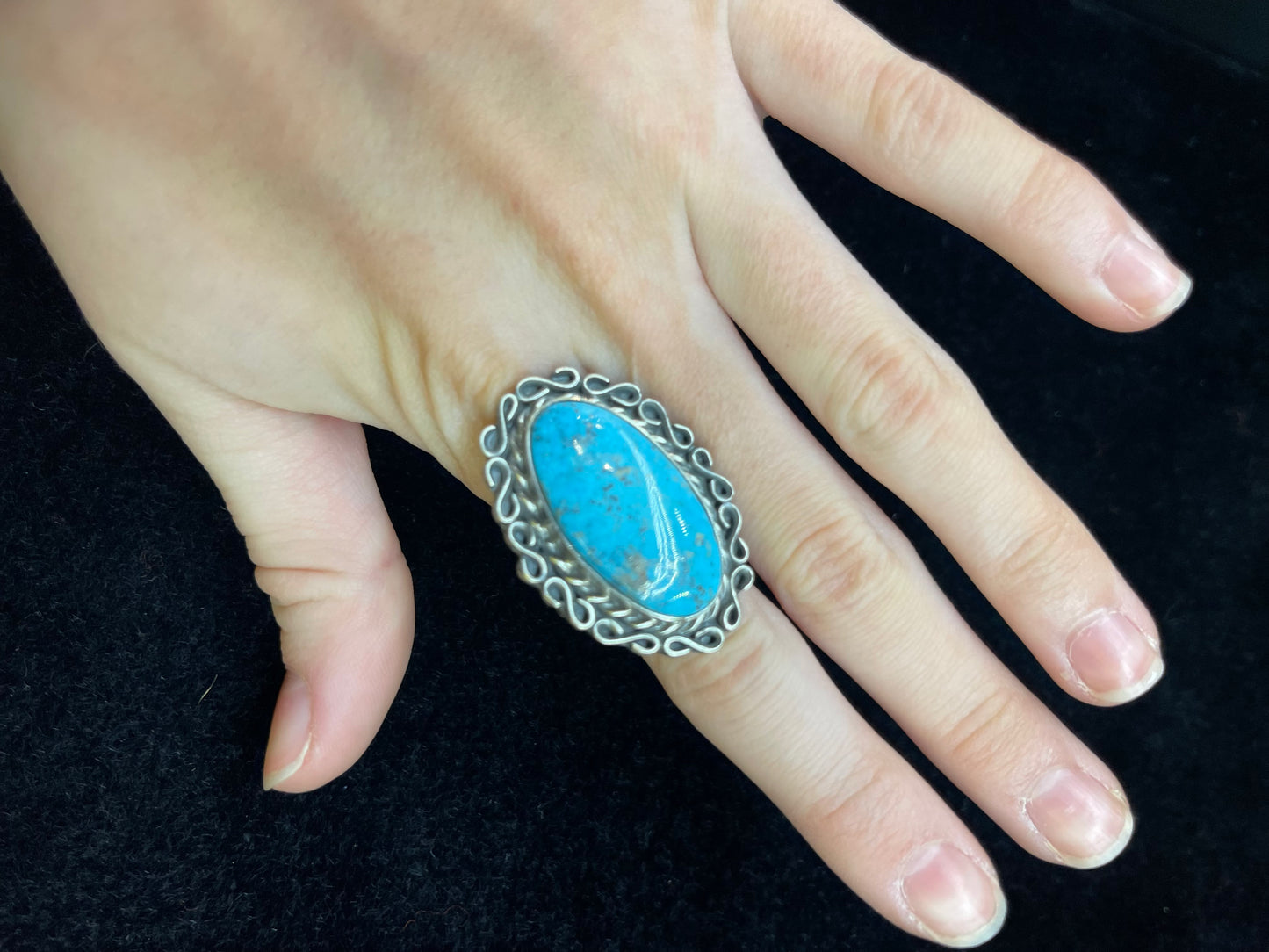 Turquoise Oval Stamped Ring