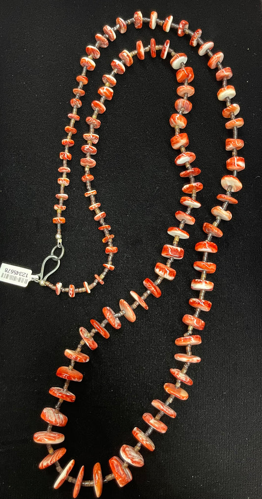 44" Red Spiny Oyster Necklace