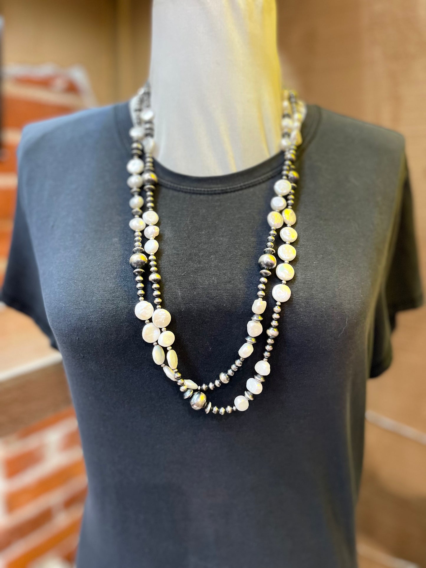 Freshwater Pearls and Navajo Pearl Wrap Necklace