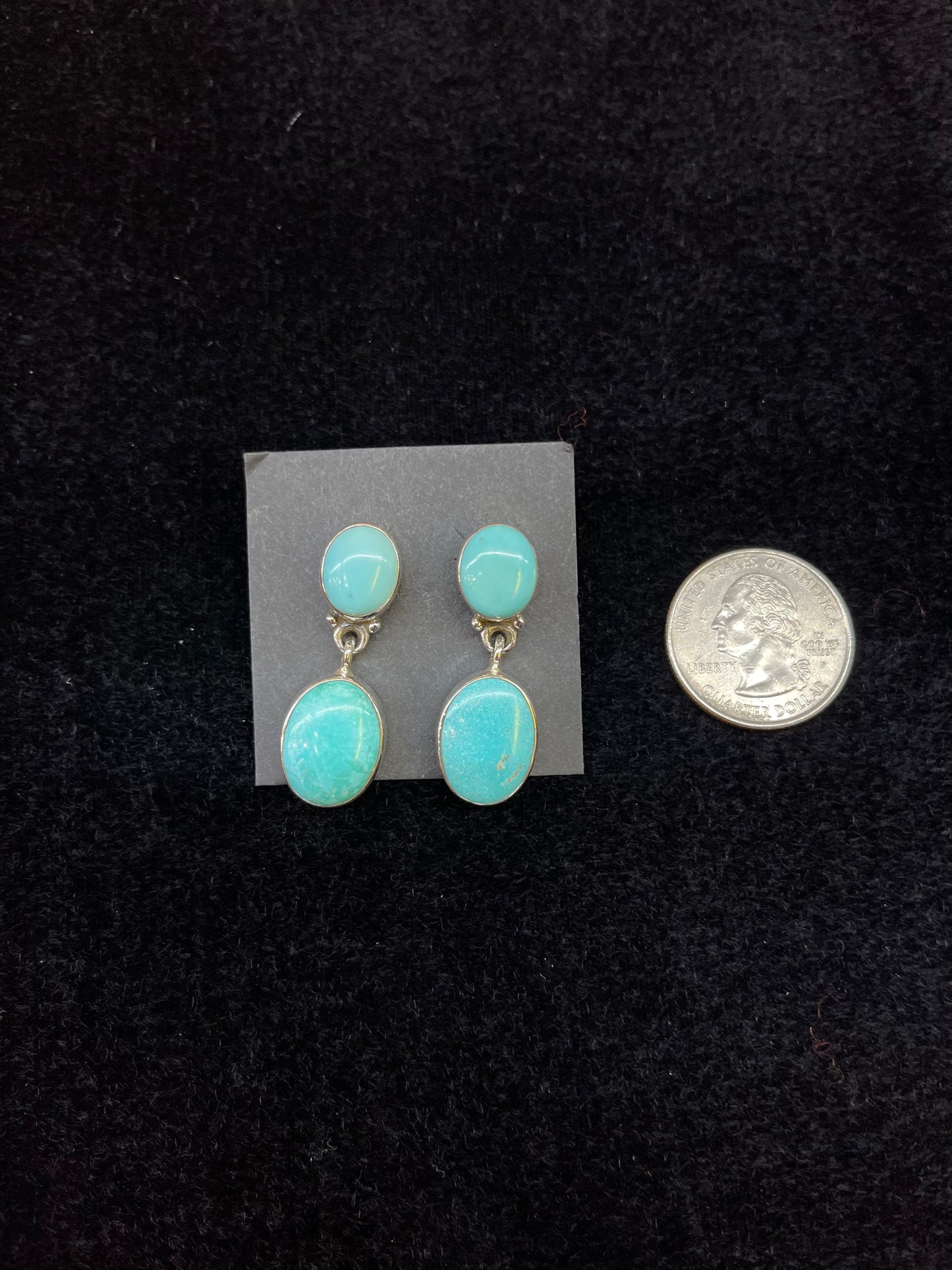 2 Stone Turquoise Dangle Earrings By Hada Collection