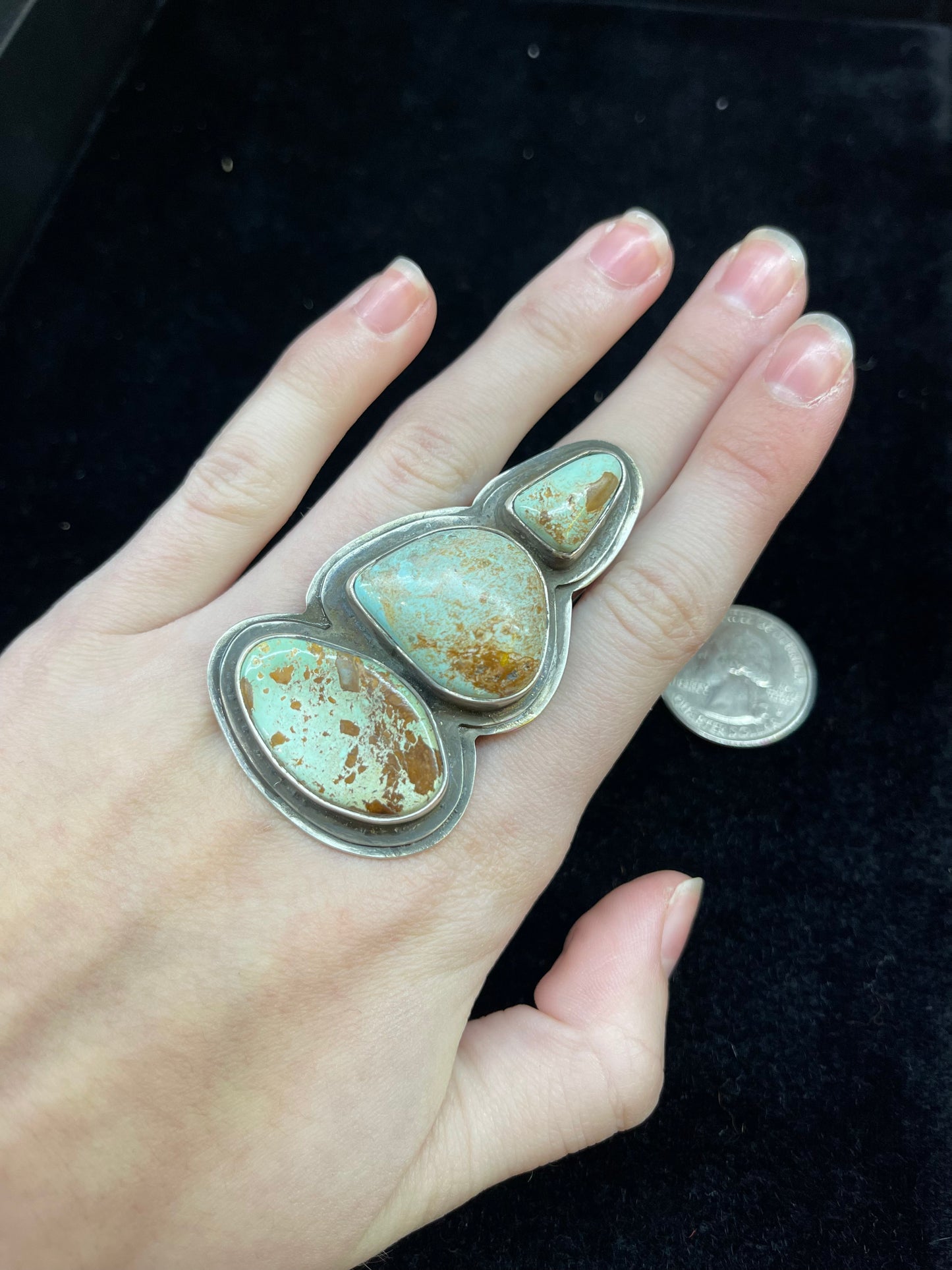 3 Stone Dry Creek Turquoise Heavy Sterling Silver Ring