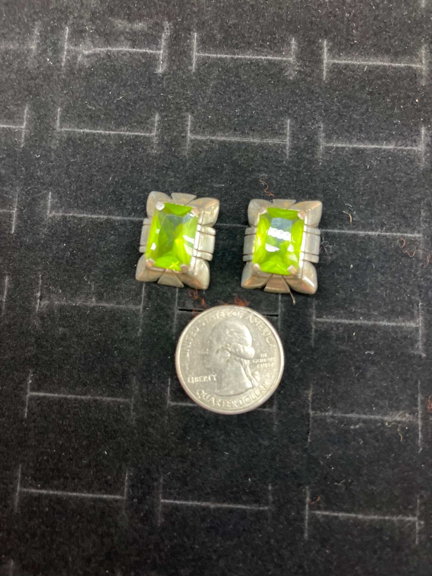 Peridot and Sterling Silver Rectangle Earrings