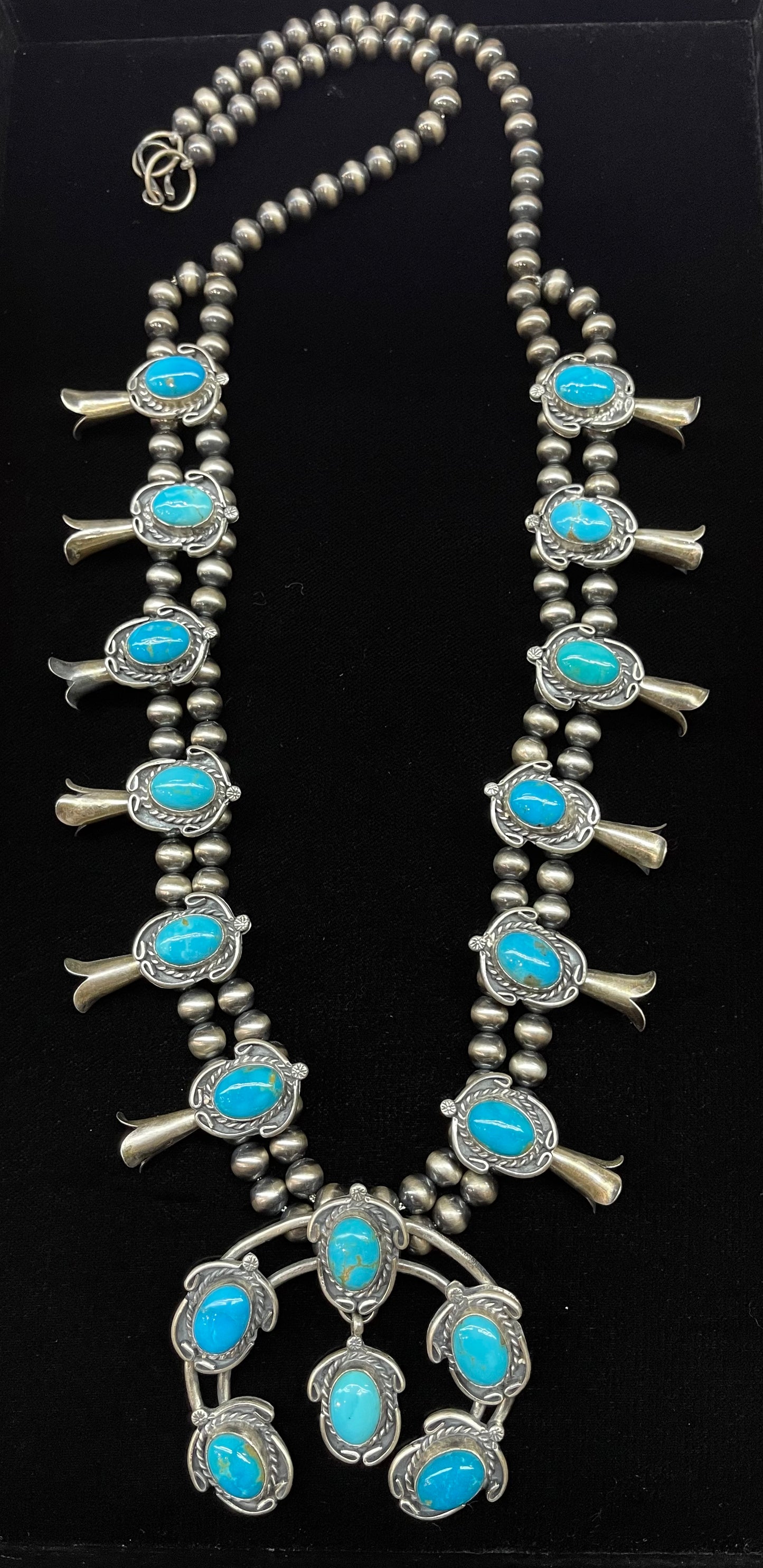 32" Sleeping Beauty Turquoise Squash Blossom by Gilbert Nez, Navajo