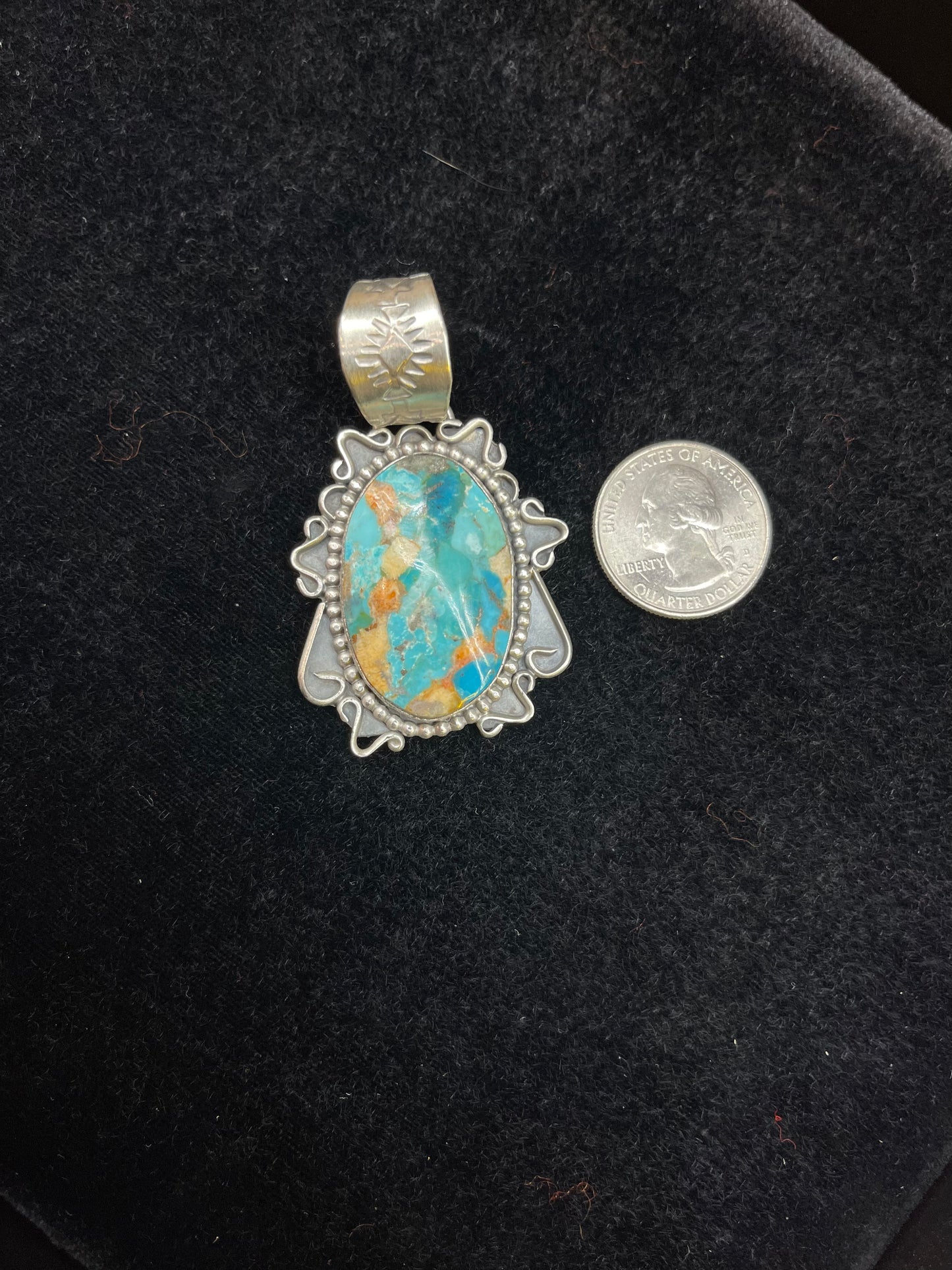 Spiny Turquoise And Sterling Silver Design Pendant