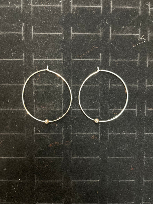 Sterling Silver One Bead Hoop Earrings Navajo