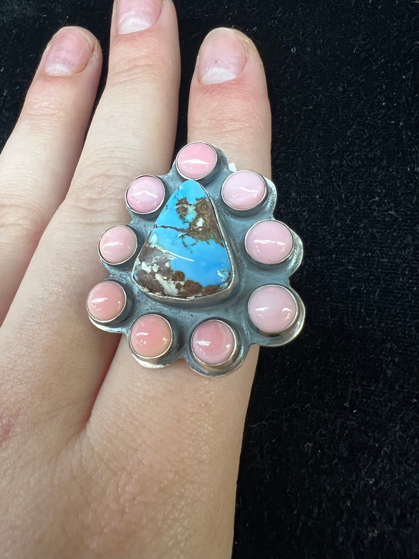 Adjustable Golden Hills Turquoise & Pink Conch Shell Ring