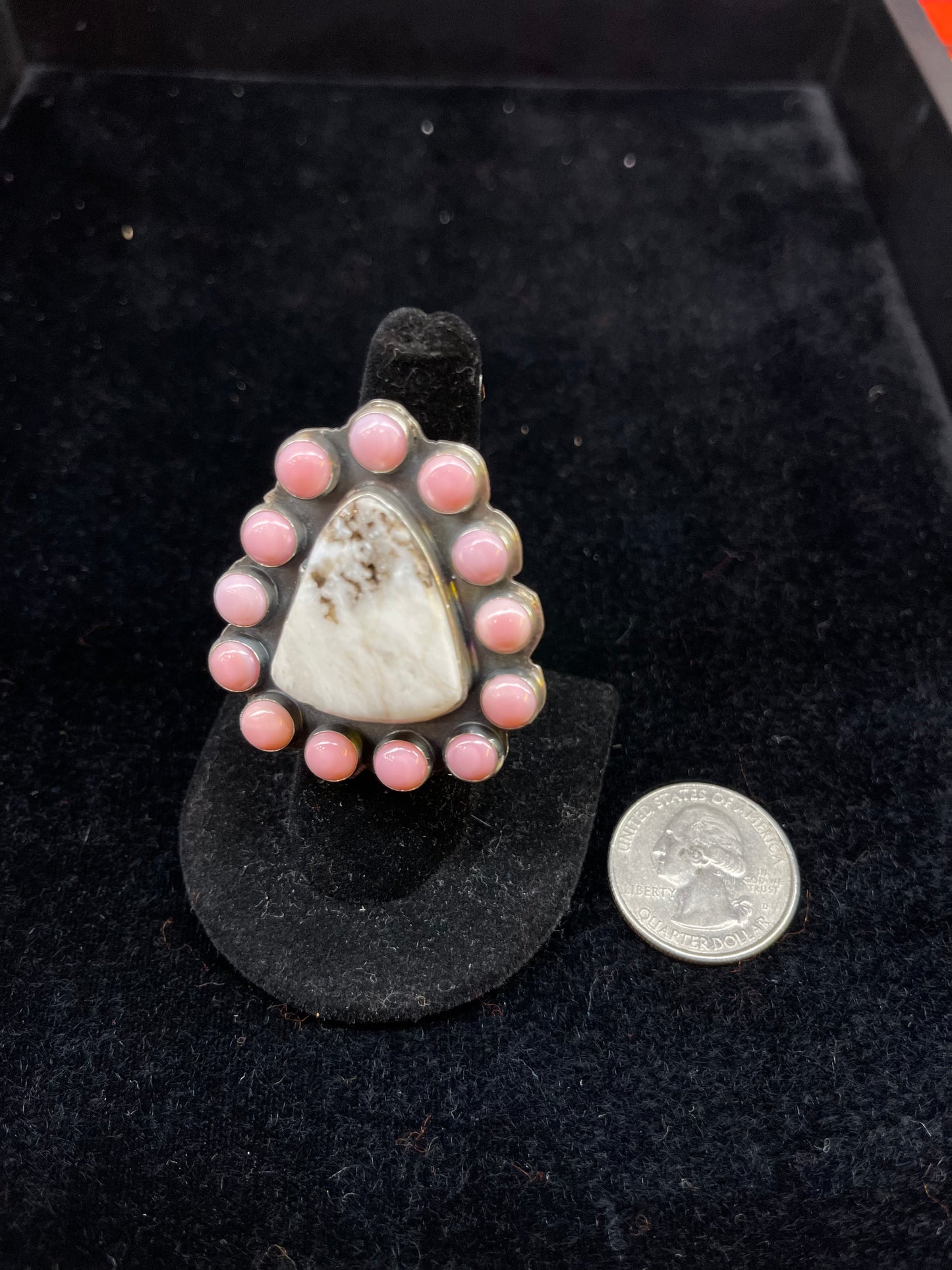 White Buffalo With Pink Conch Shell Rings
