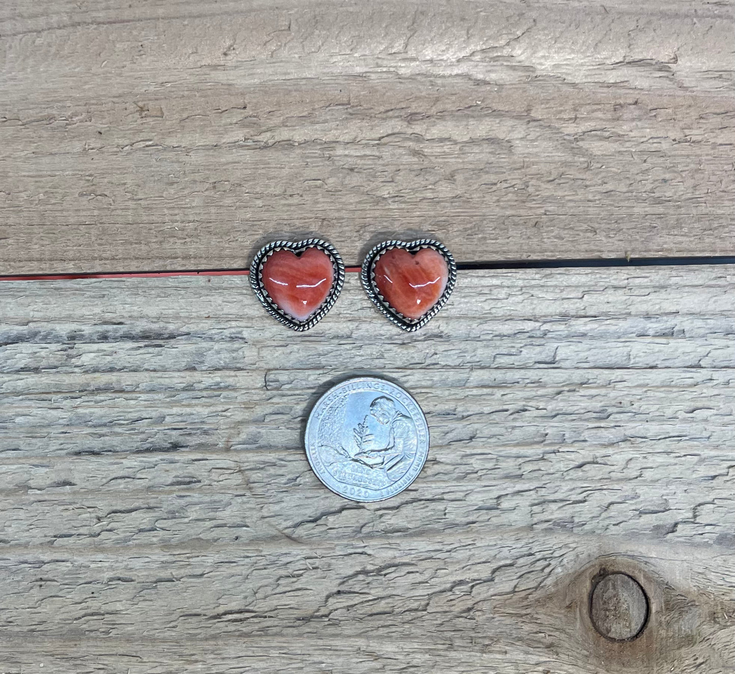 Red Spiny Oyster Shell Heart Post Earrings