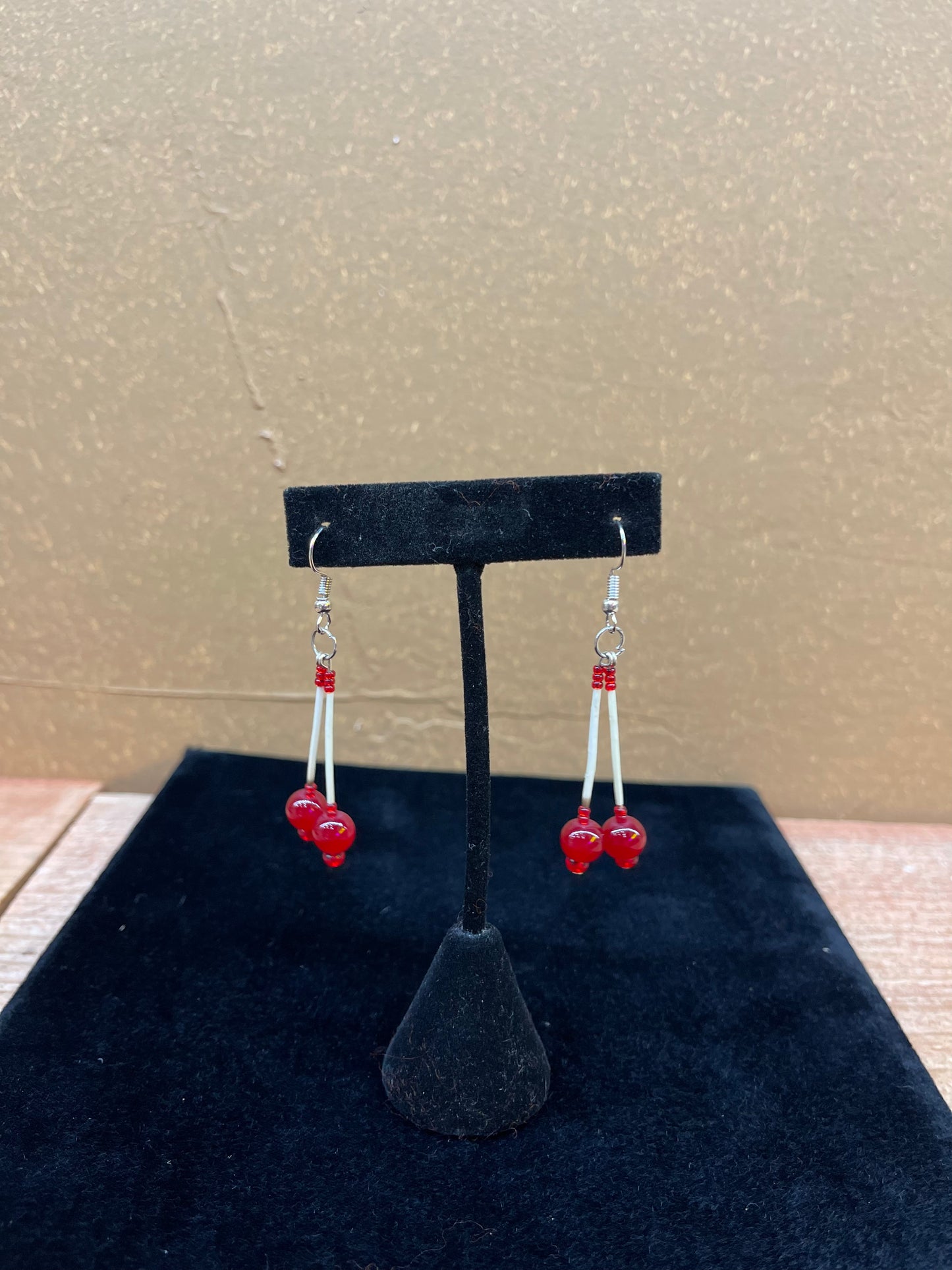 Porcupine Quill Dangle Cherry Earrings By Ren McCulley