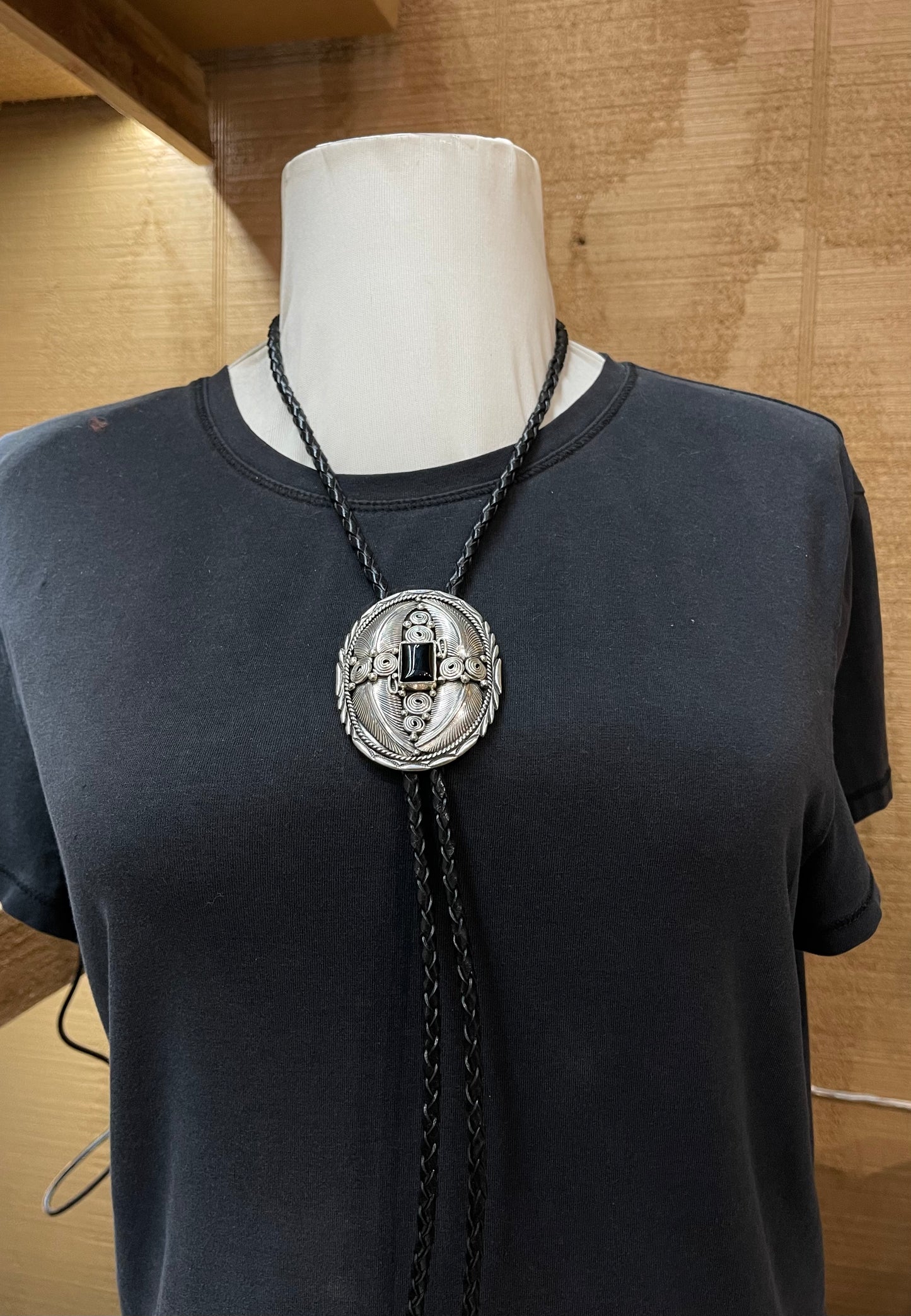 Black Onyx Bolo Tie by Darrell Morgan, Navajo