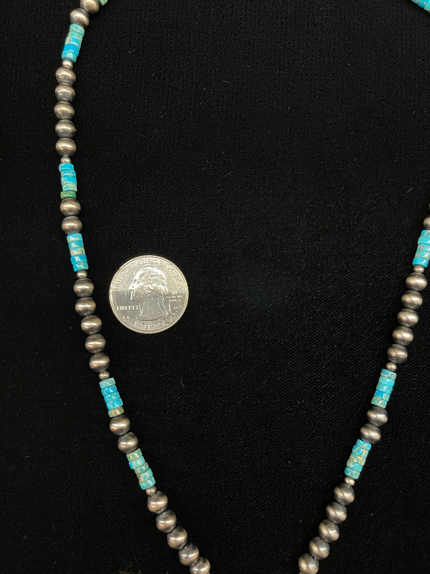 20" Turquoise Heishi Beads and 6mm Navajo Pearls with Dragonfly Pendant