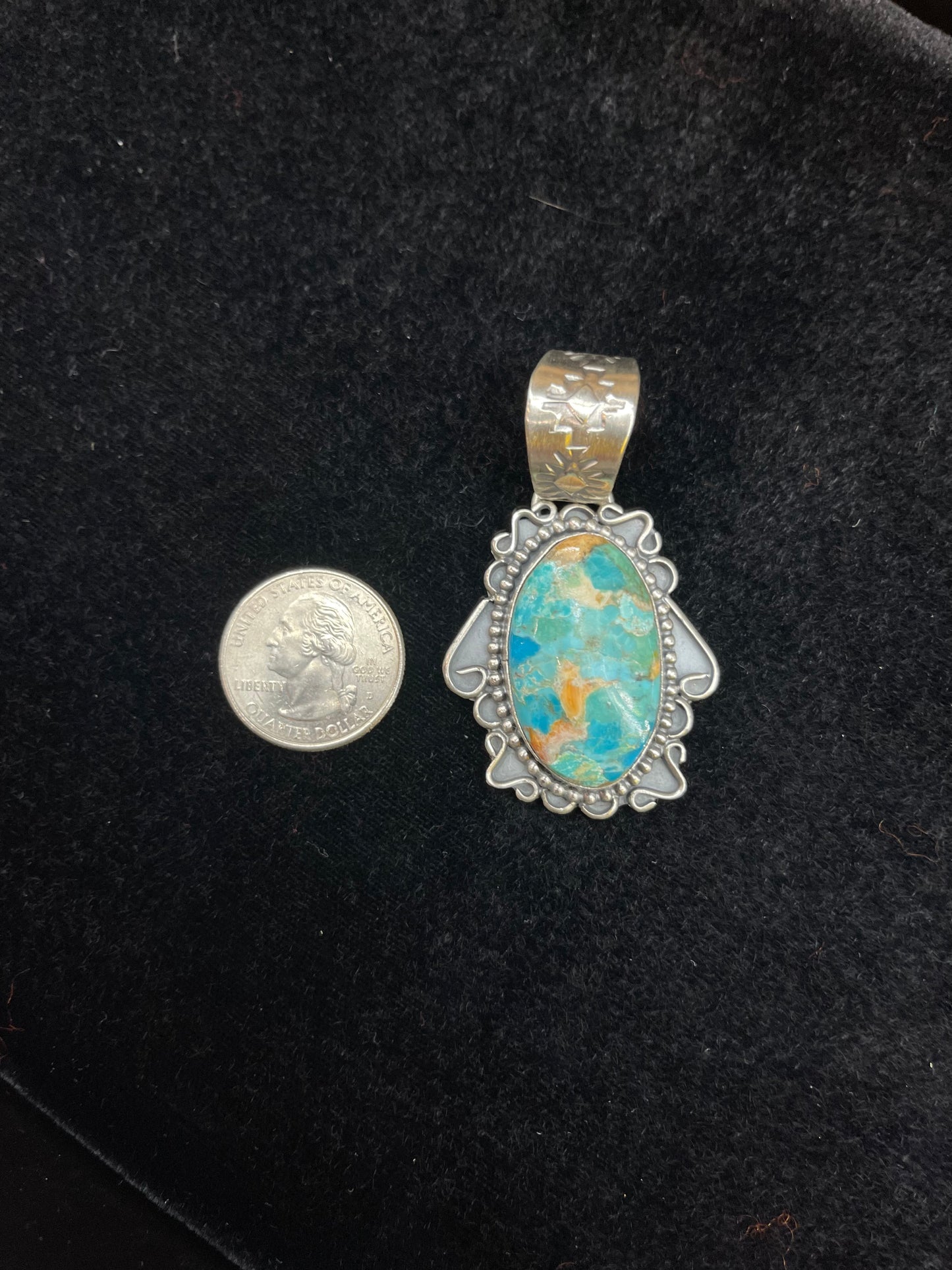 Spiny Turquoise And Sterling Silver Design Pendant