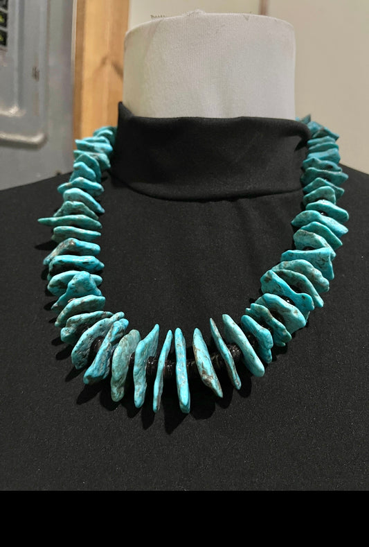 21" Turquoise Slab and Pin Shell Necklace by Jolene Bird, Santo Domingo