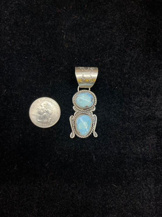 Golden Hills Turquoise 2 stone pendant by Terrell Nez, Sr., Navajo