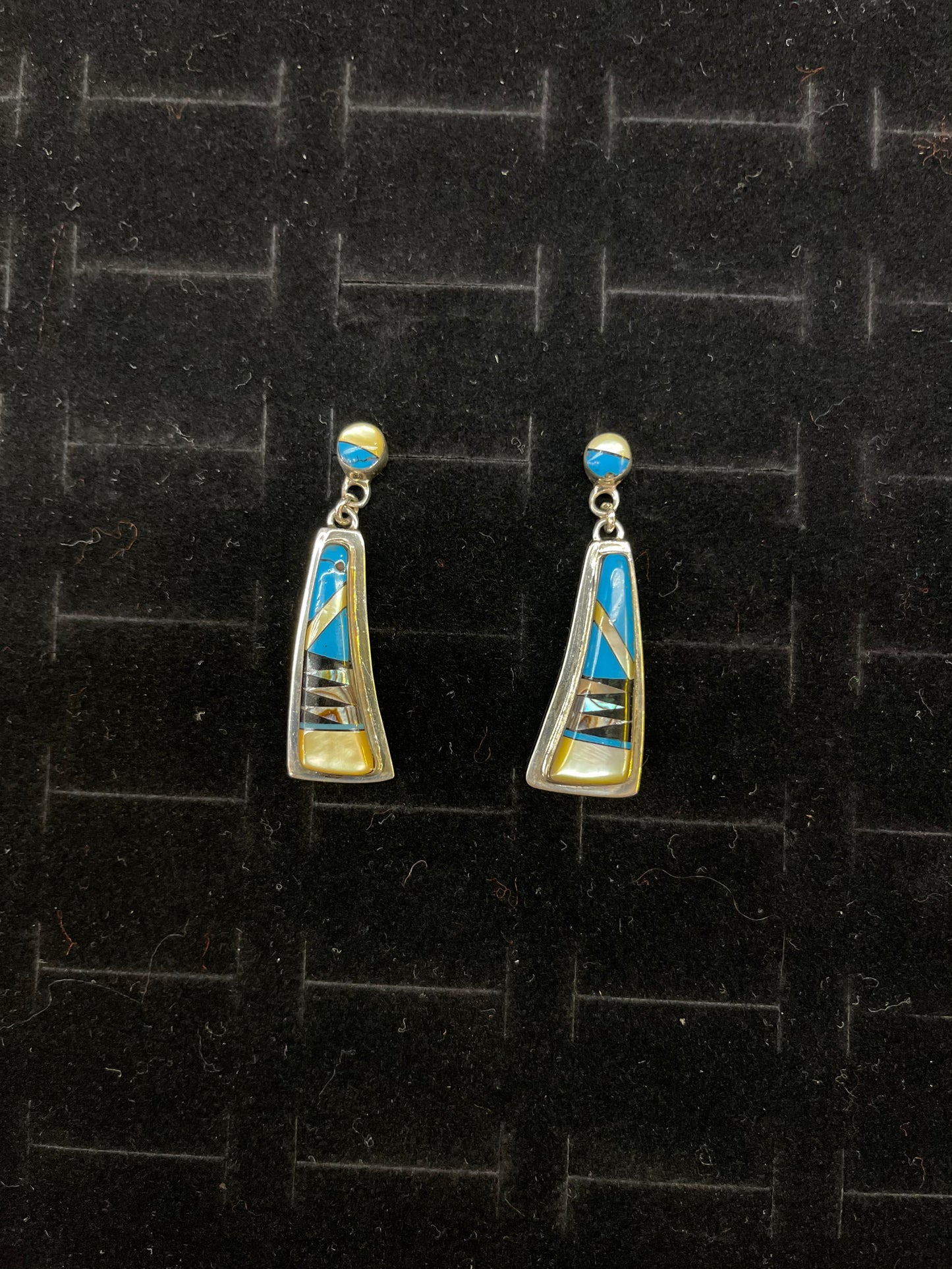 Mop Turquoise Dangle Earrings Aztec Pattern