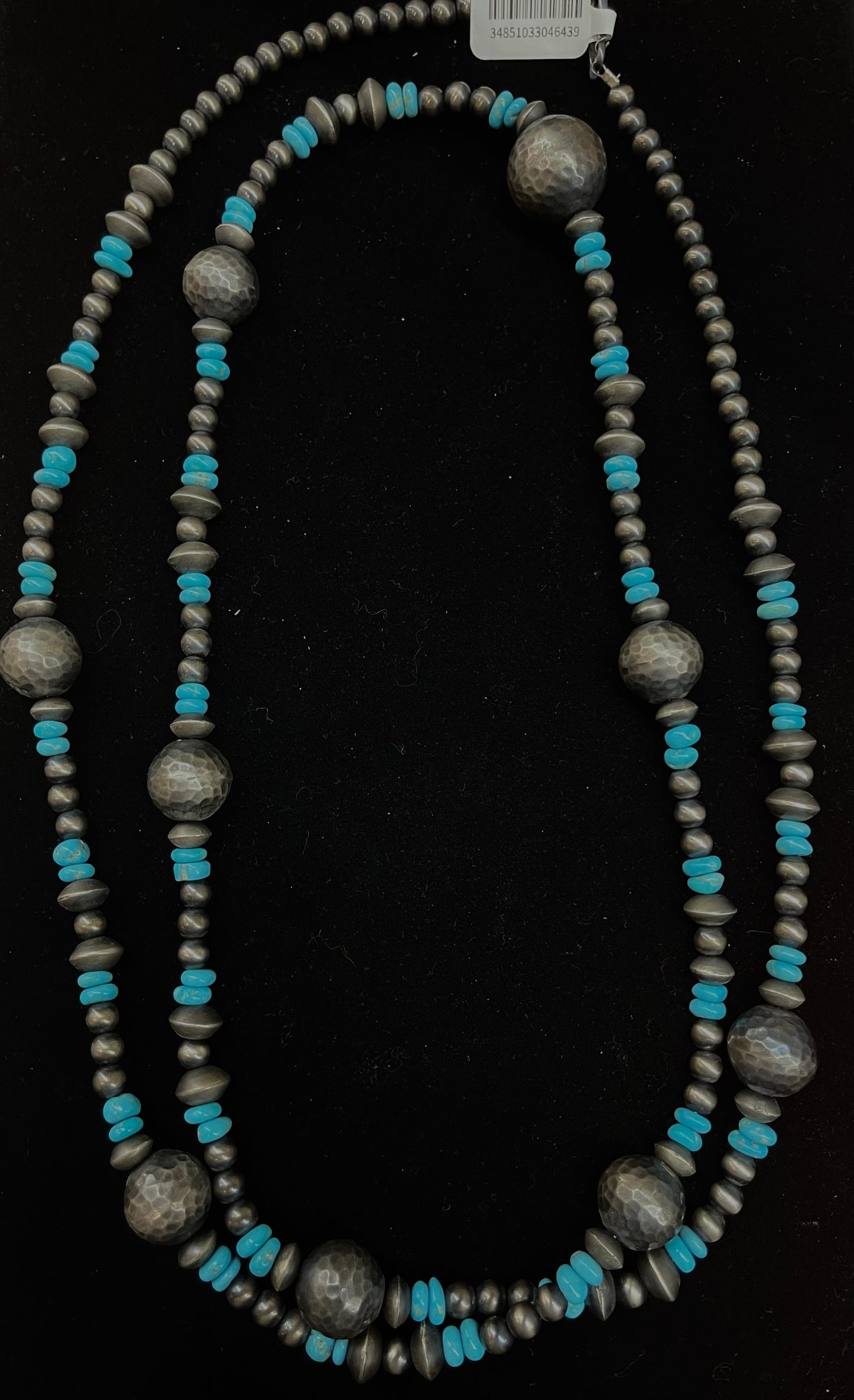 50" Necklace Sleeping Beauty Beads 6mm Handmade Navajo Pearls and 8mm-10mm Saucers