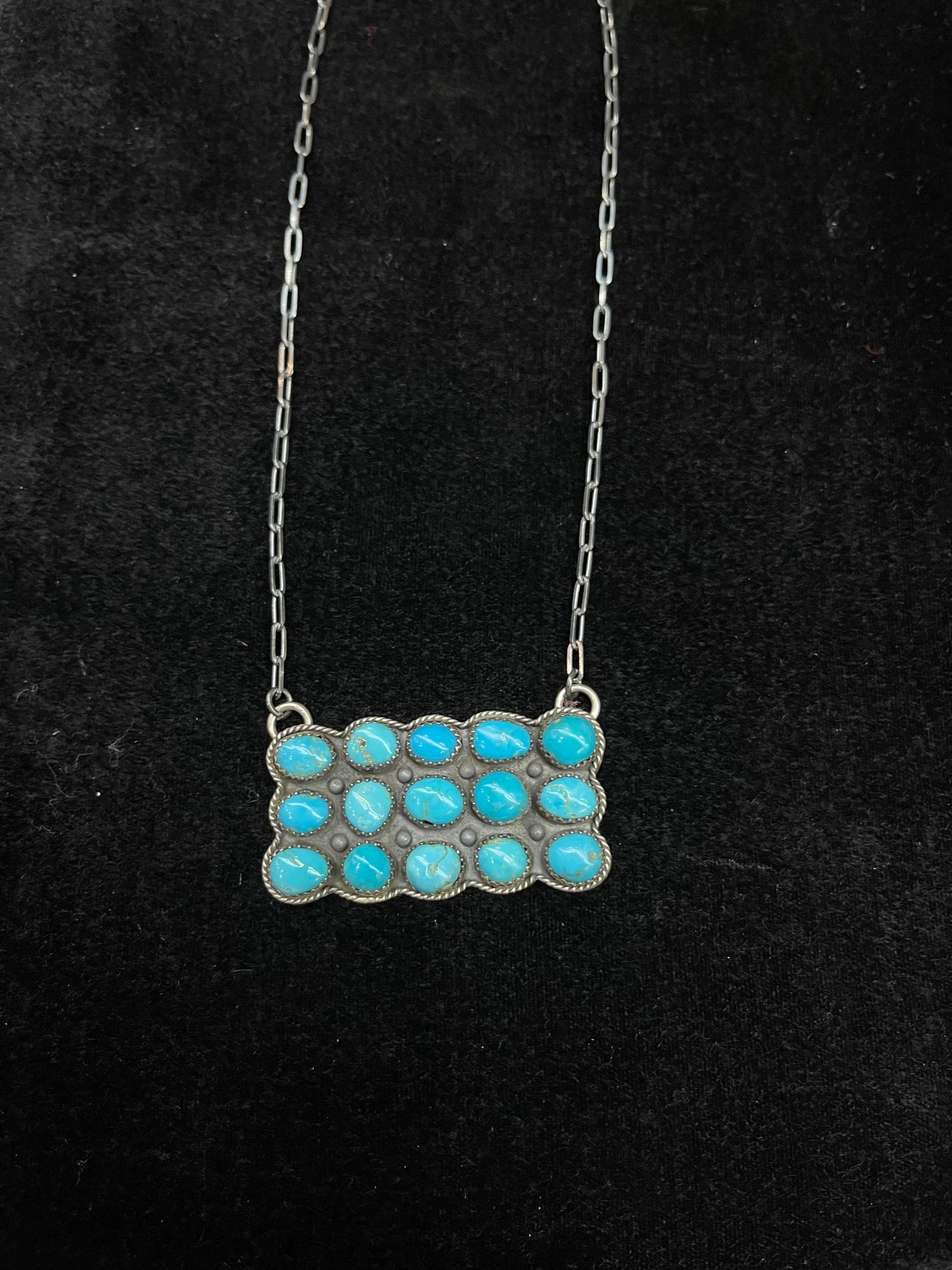 20” Natural Sleeping Beauty Turquoise Necklace w/ Sawtooth edge