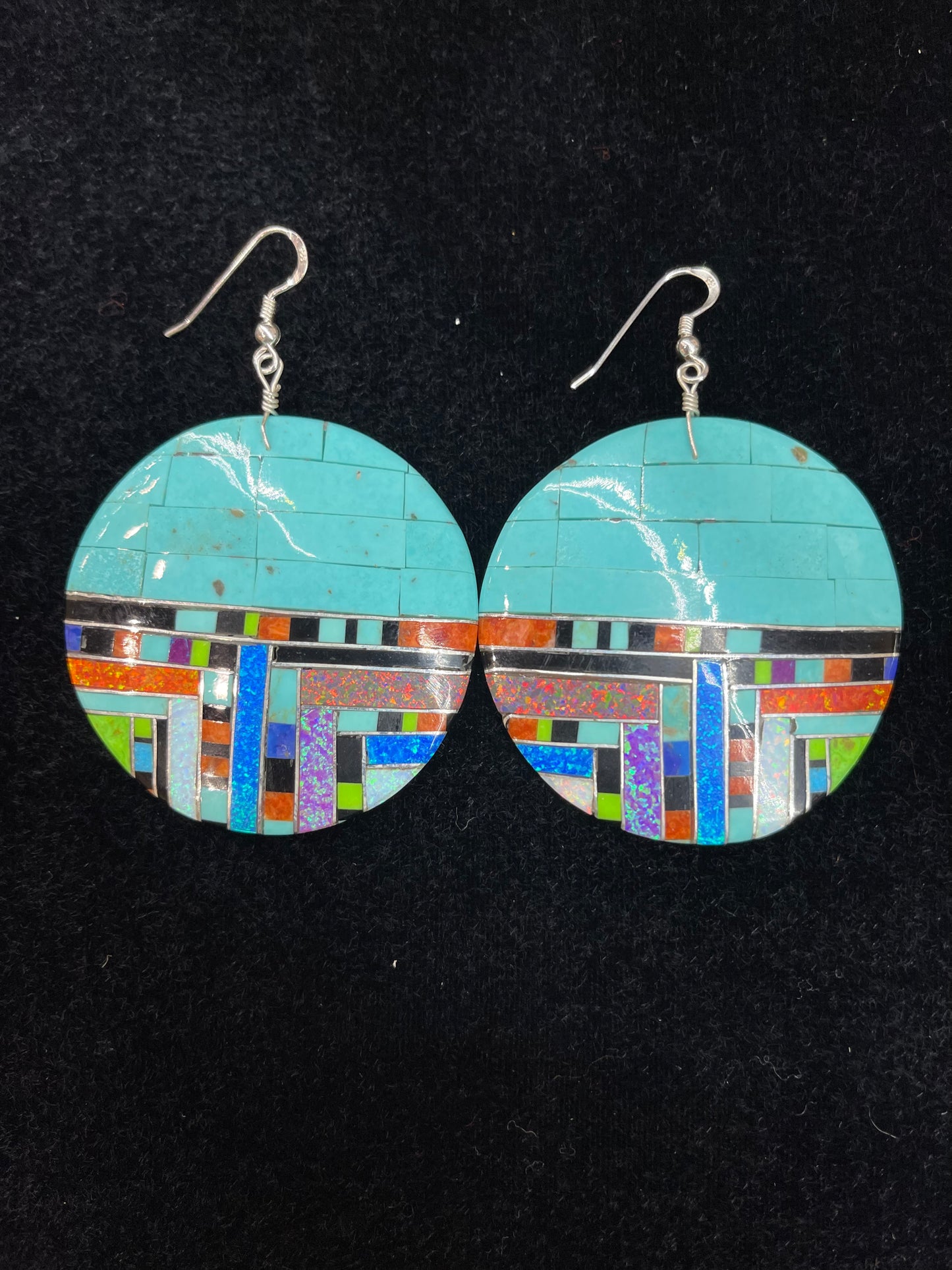 Turquoise And Opal Santo Domingo Earrings by Ambrosio Chavez