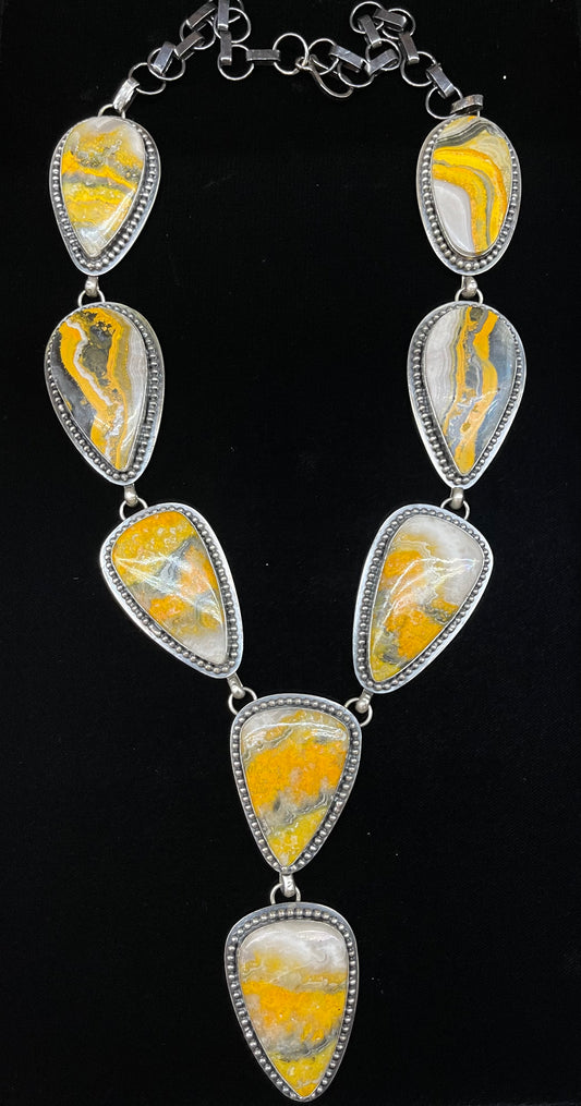 28" + 4 1/2" Bumblebee Jasper Lariat by Calvin Delgarito, Navajo