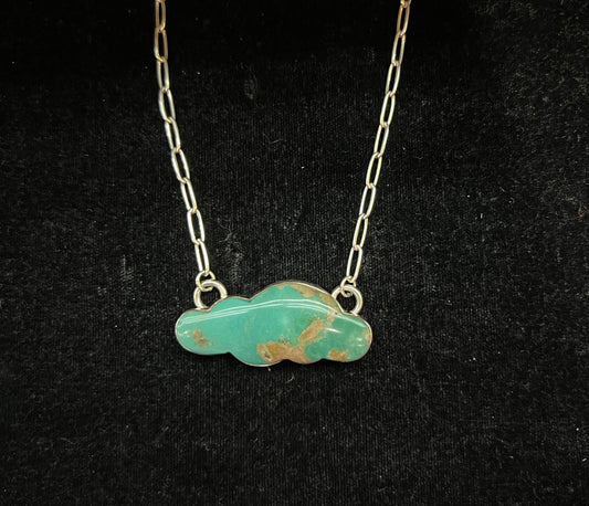 Green Nevada Turquoise Cloud Paper Clip Chain Necklace by Zia