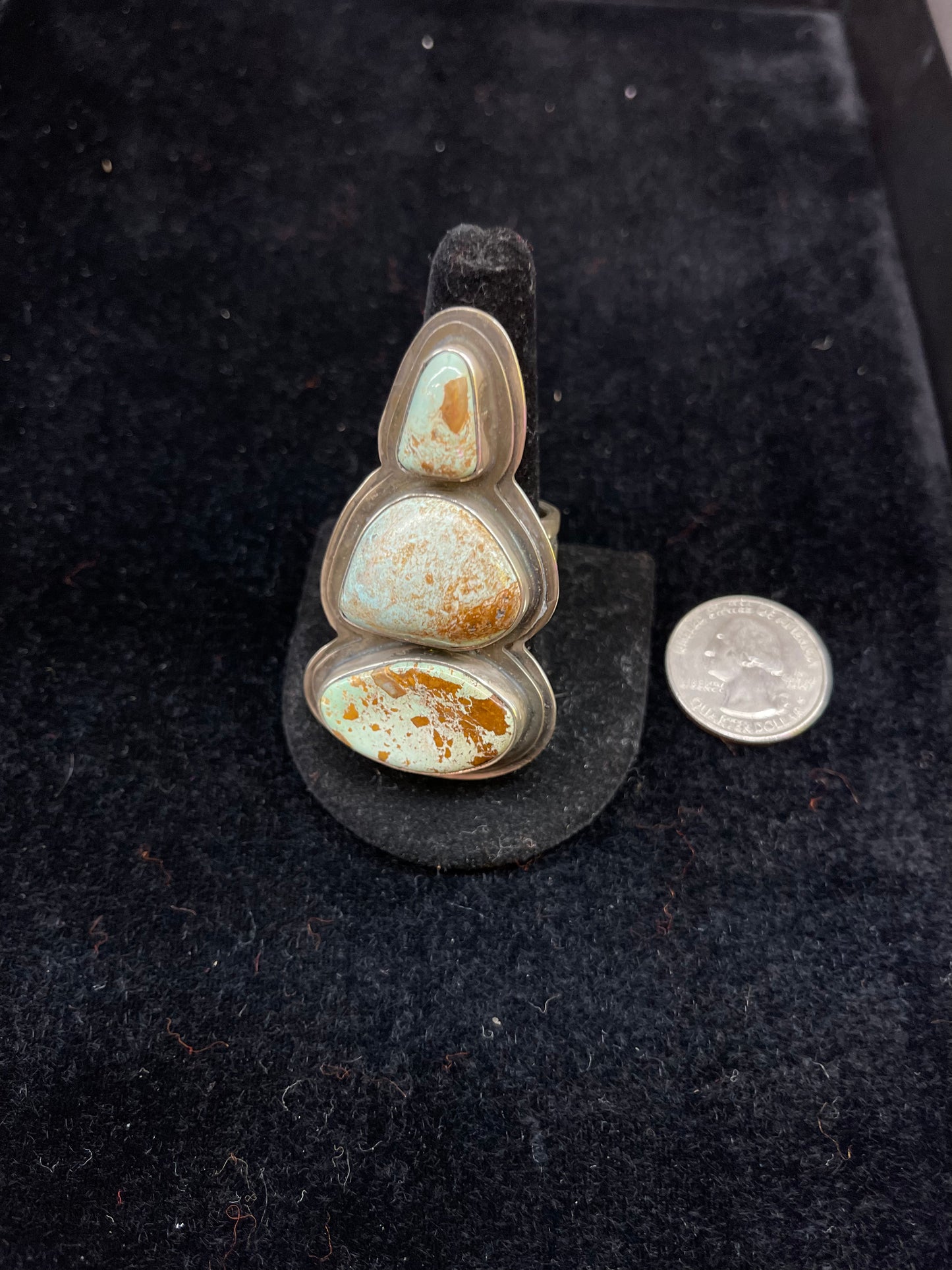 3 Stone Dry Creek Turquoise Heavy Sterling Silver Ring