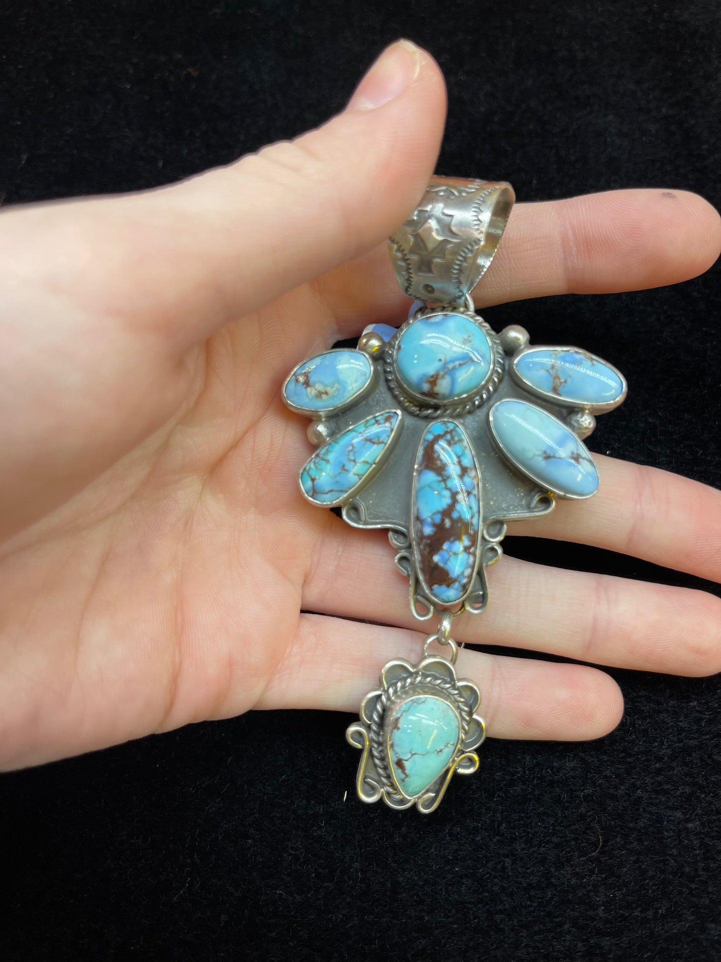 Golden Hills Turquoise Pendant By T.Nez Navajo