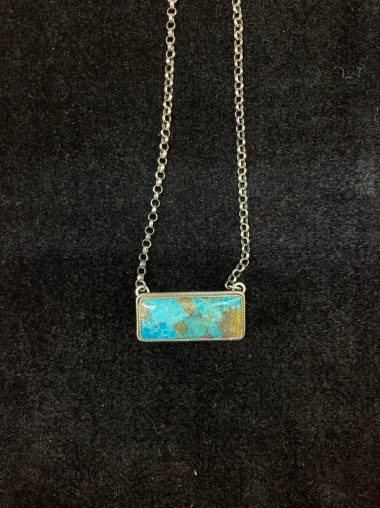 Kingman Turquoise Bar Necklace By P.Yazzie