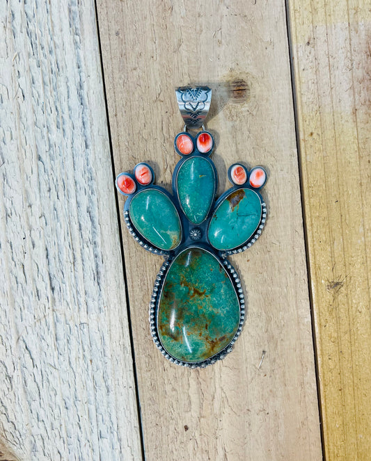 Royston Turquoise & Spiny Oyster Cactus Pendant by Gilbert Platero