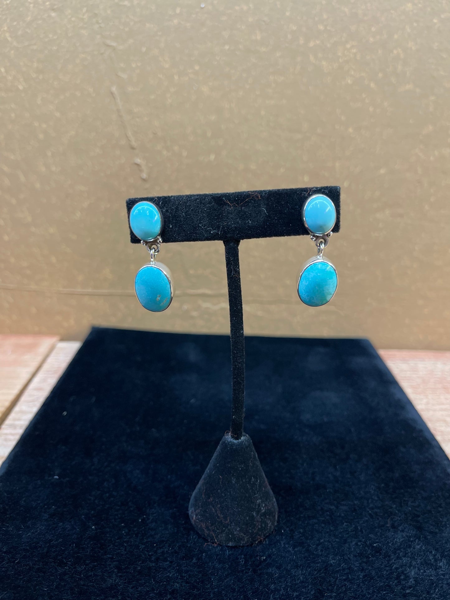 2 Stone Turquoise Dangle Earrings By Hada Collection