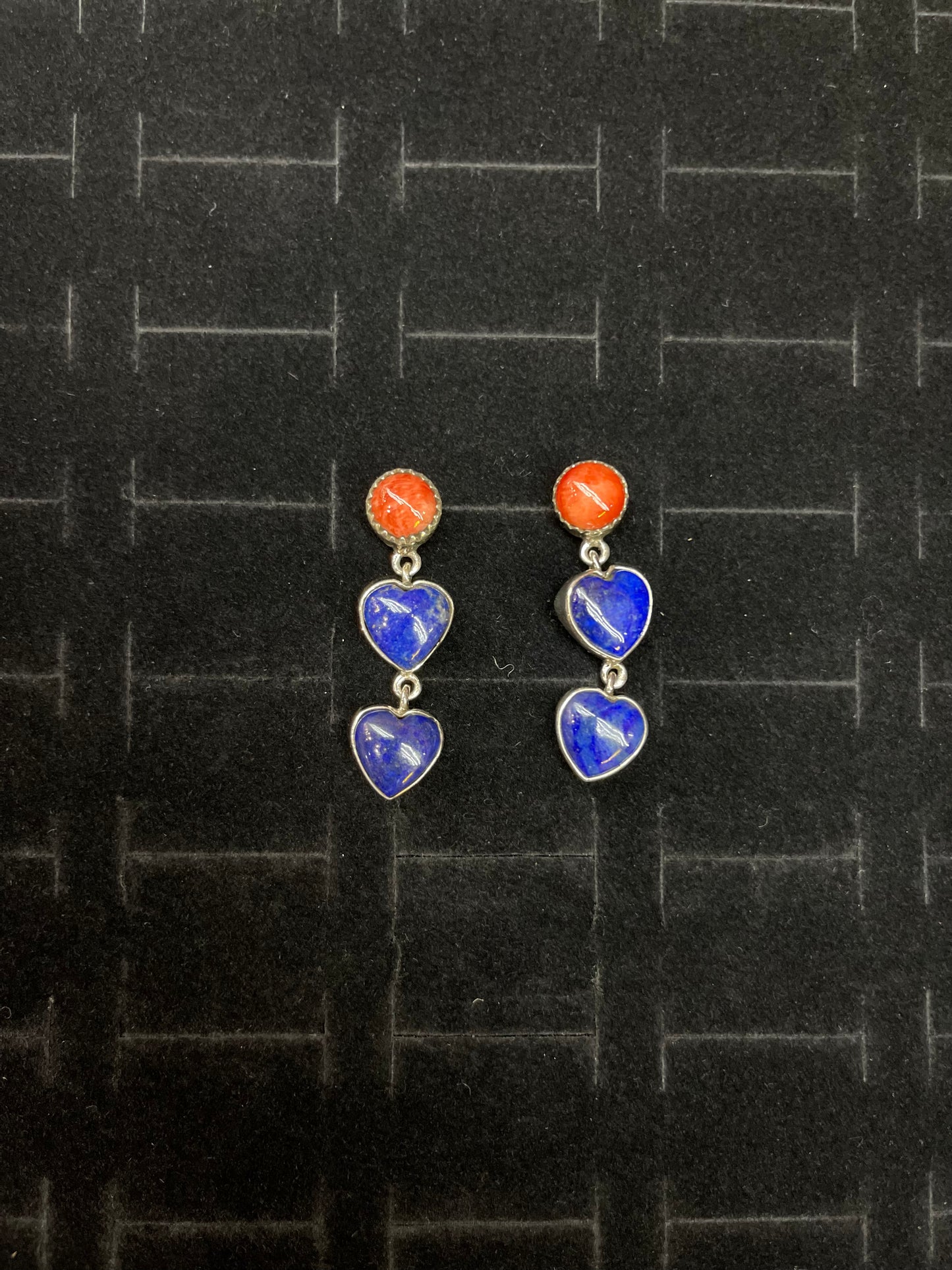 Spiny Oyster And Lapis Heart Earrings By Kevin Nez