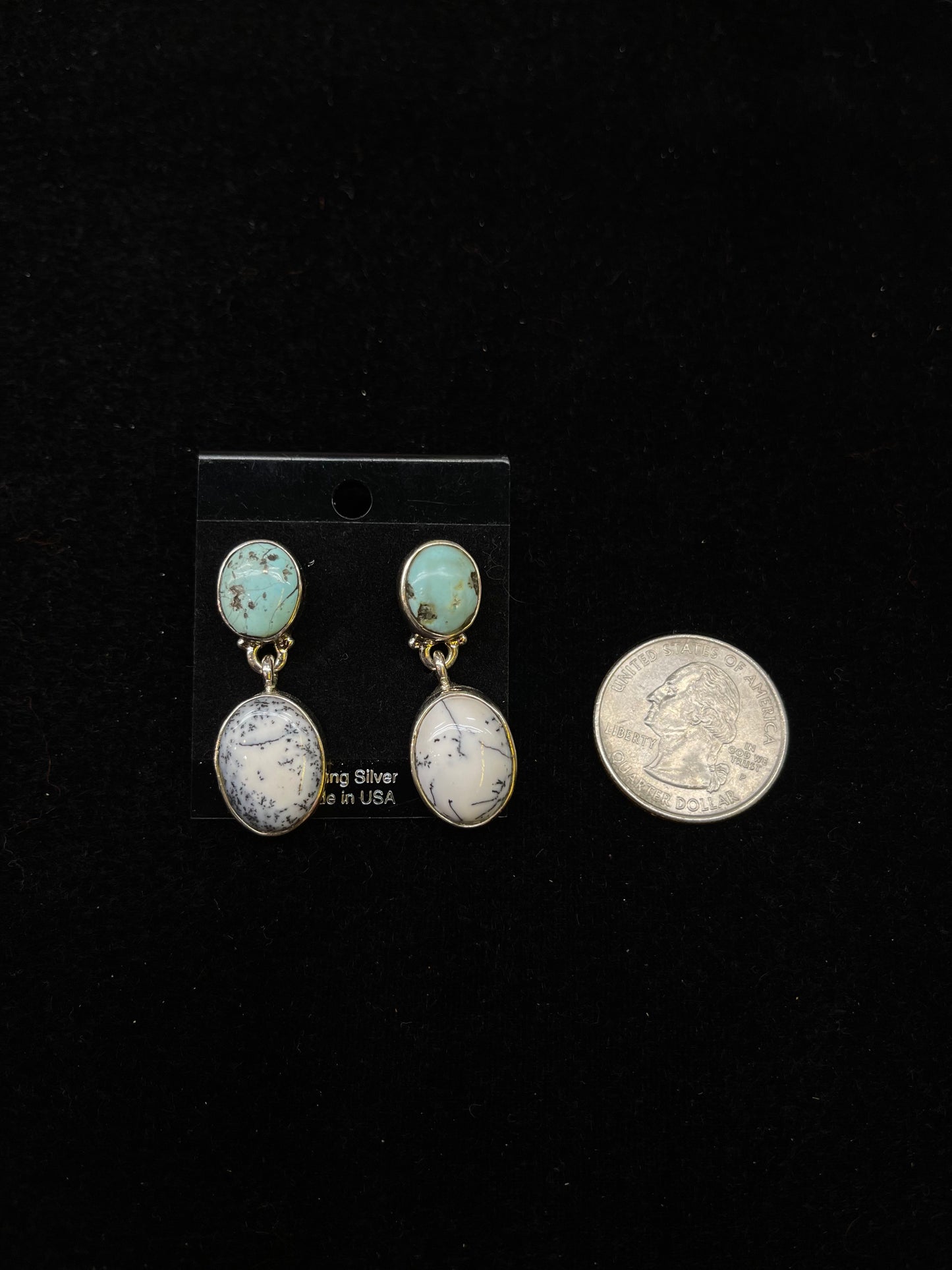 Dendritic Opal and Sleeping Beauty post dangle earrings