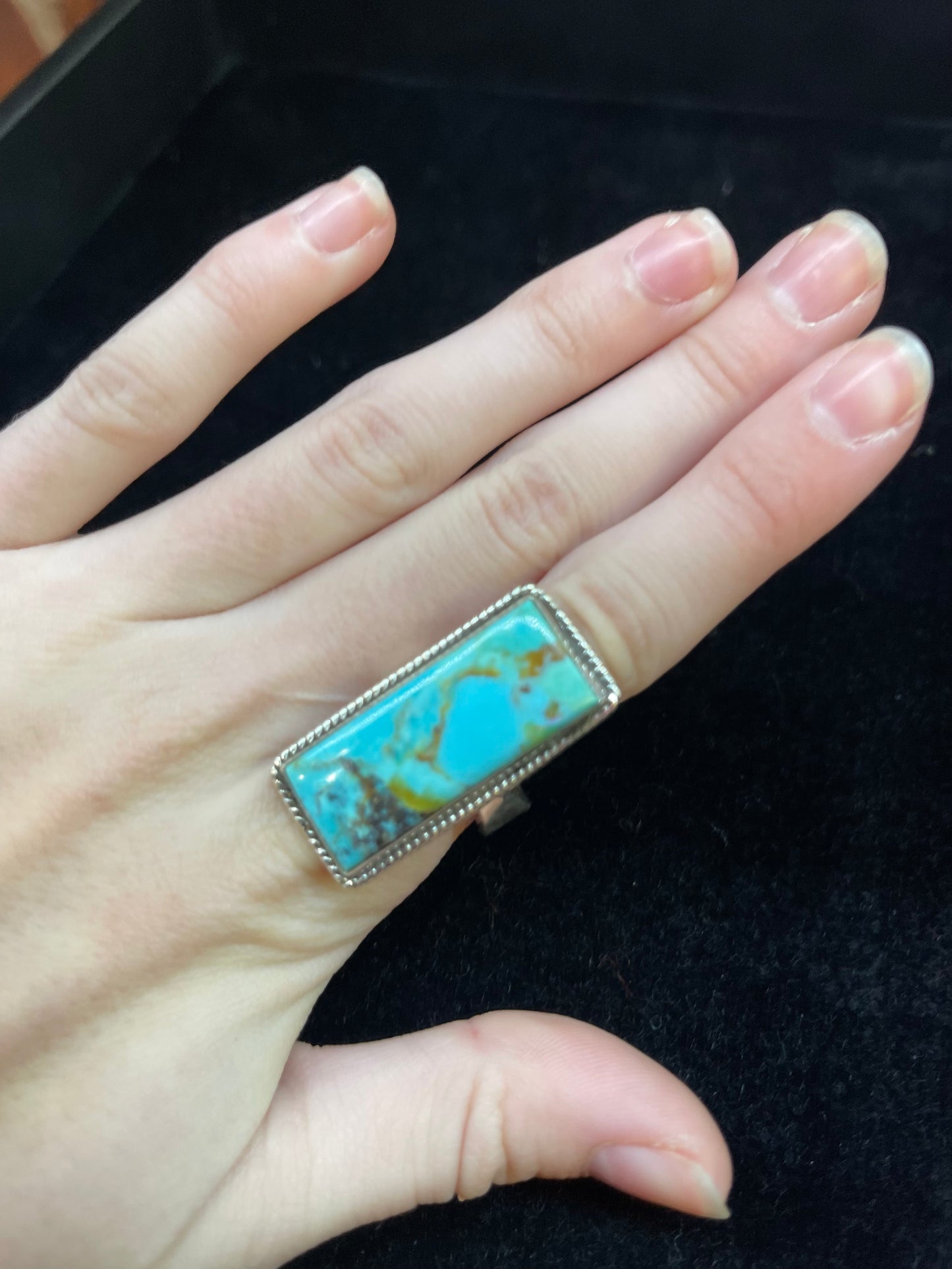 Kingman Turquoise Bar Adjustable Ring
