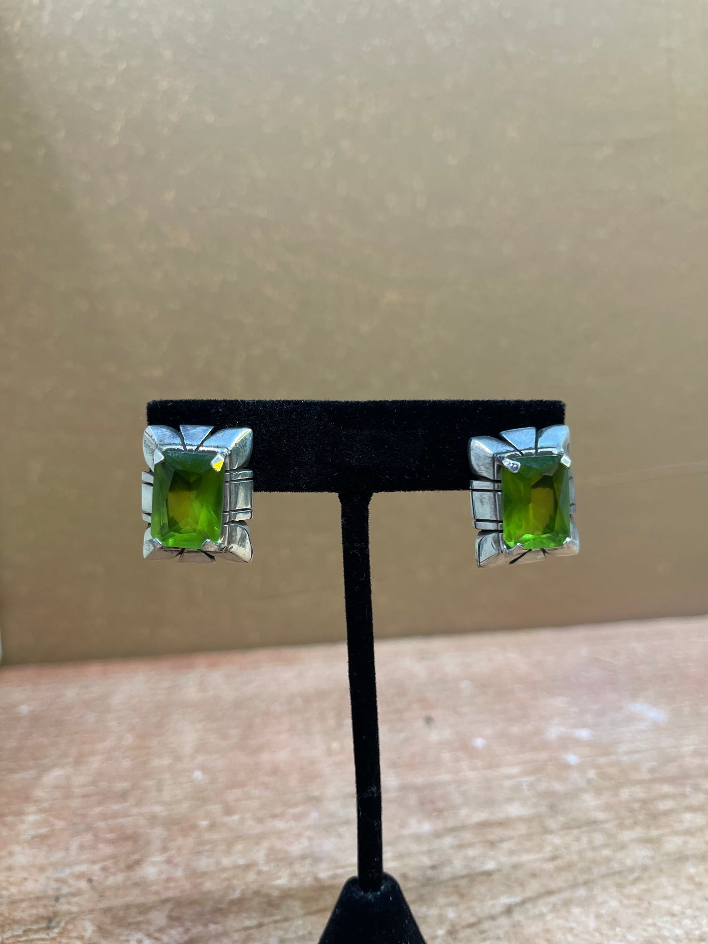Peridot and Sterling Silver Rectangle Earrings