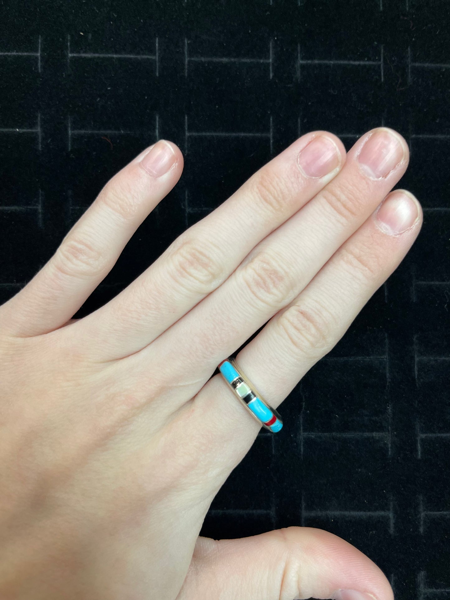 Zuni Turquoise Red Coral Black Onyx And Opal Rings By Roland Natachu