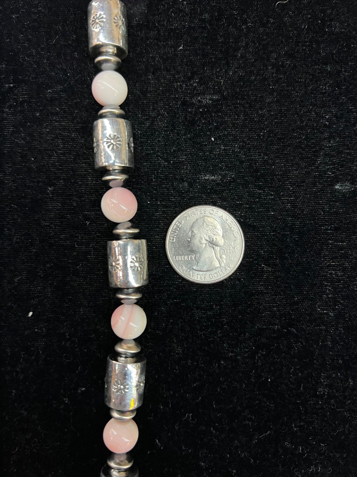 30" Pink Conch Shell and Stamped Barrel Beads