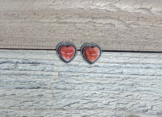 Red Spiny Oyster Shell Heart Post Earrings
