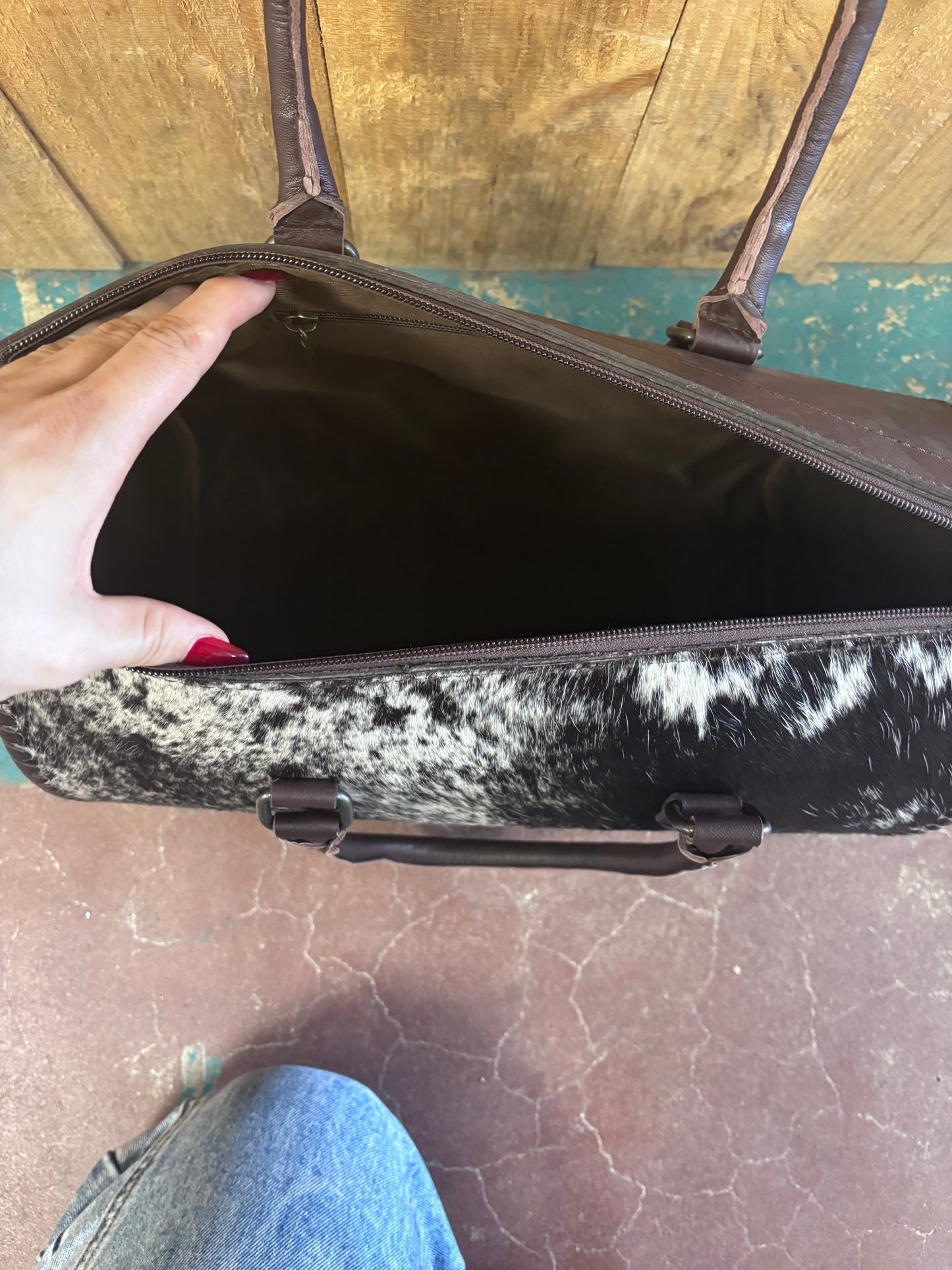 Large Black And White Cowhide Speedy Bag Leather Purse